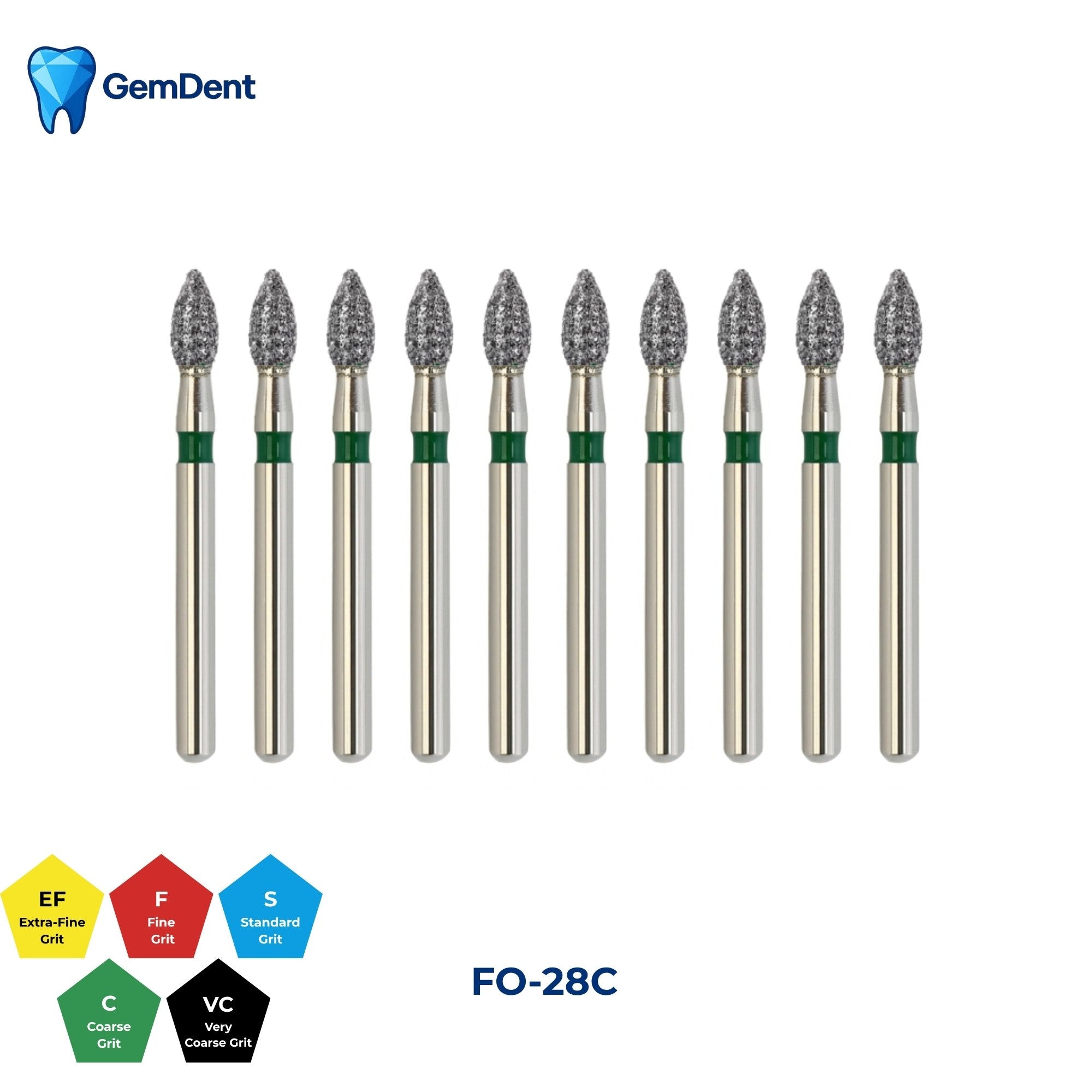 GemDent Diamond Burs Pack of 10 FO-28C