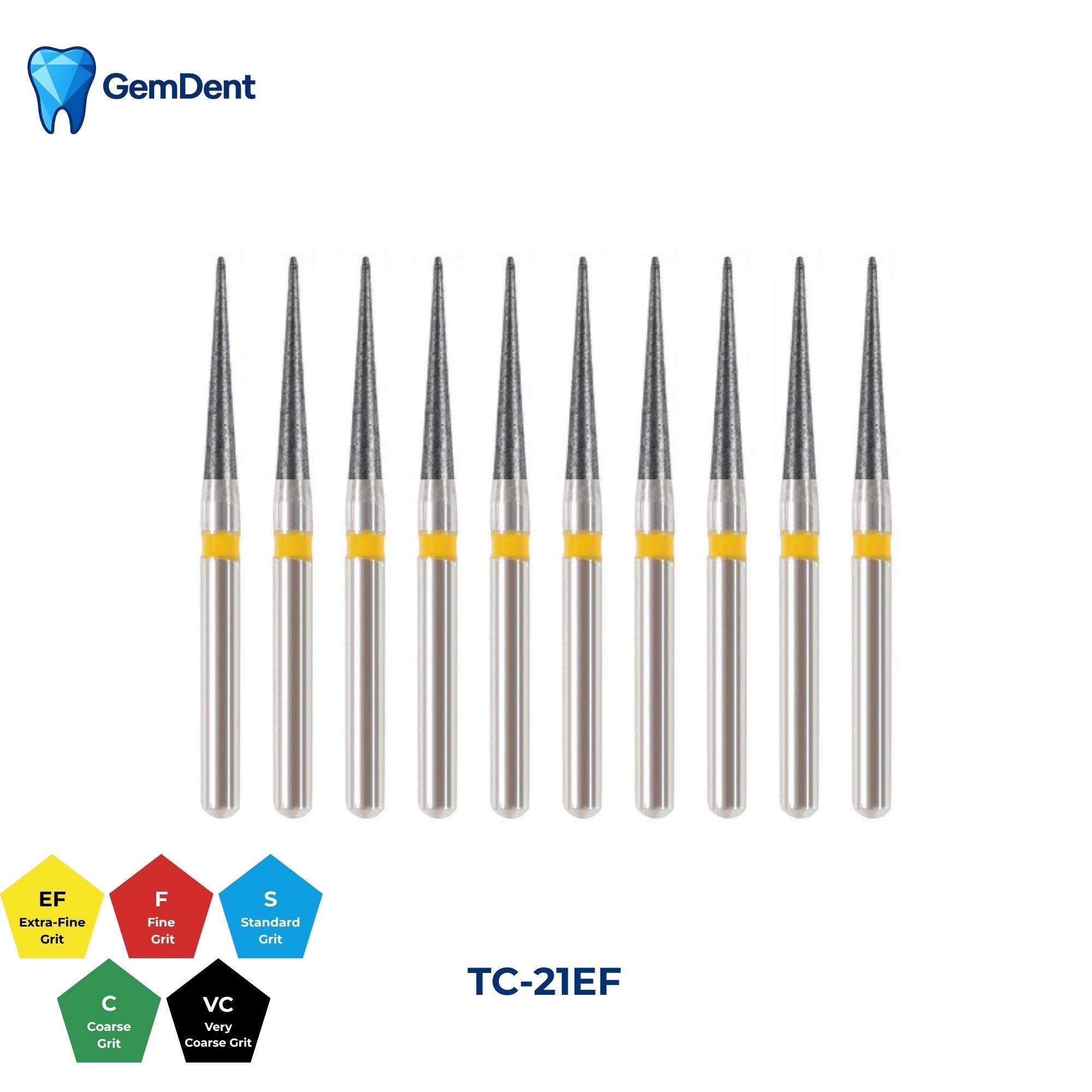 GemDent Diamond Burs Pack of 10 TC-21EF