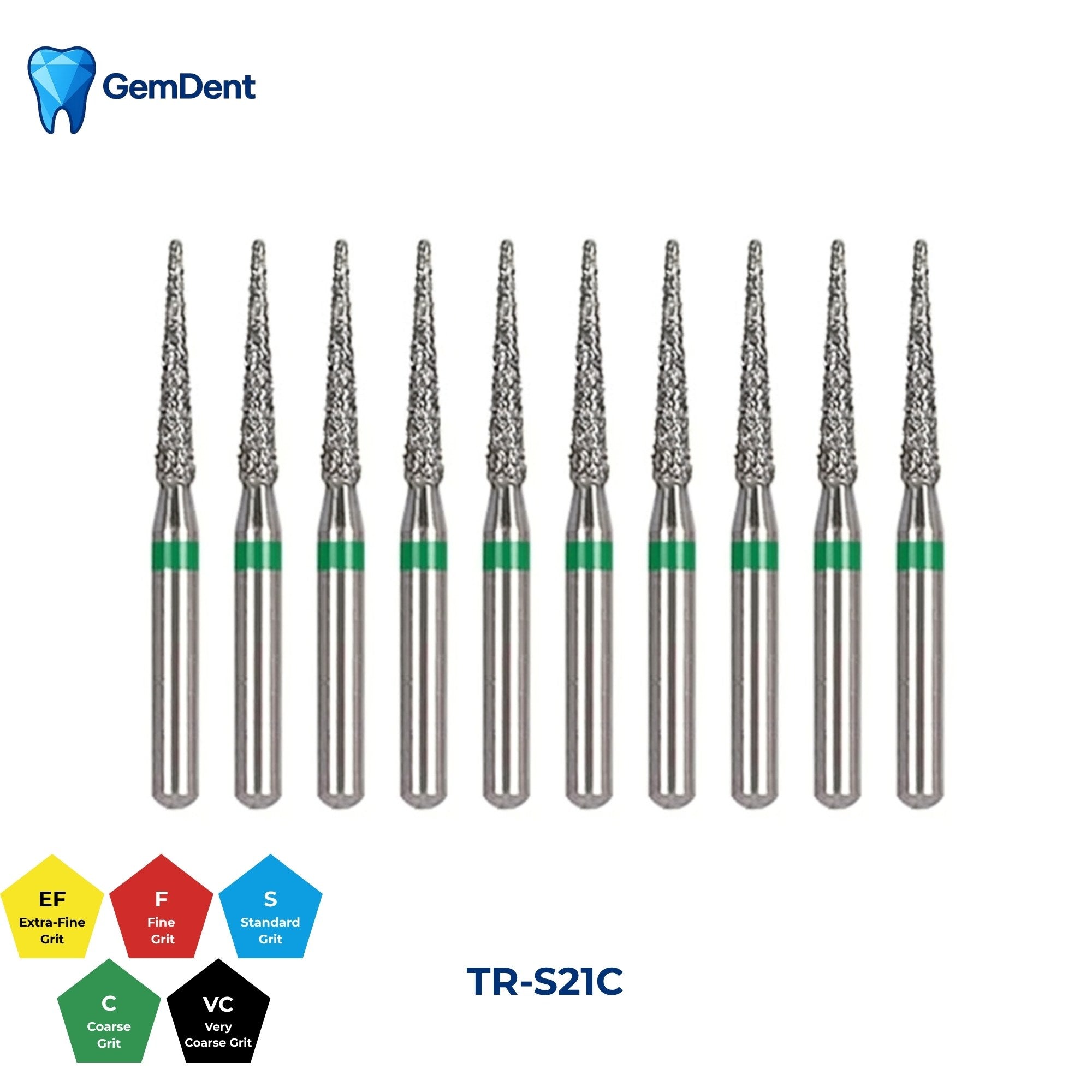 GemDent Diamond Burs Pack of 10 TR-S21C
