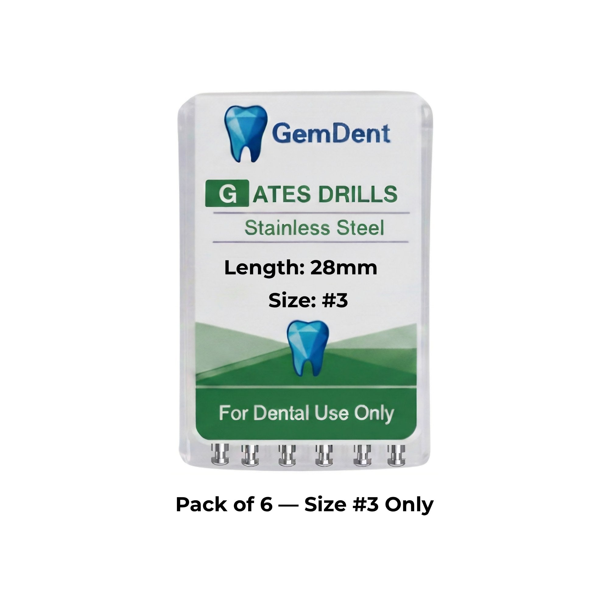 GemDent Stainless Steel Gates Glidden Drills 28mm #3 Pack of 6