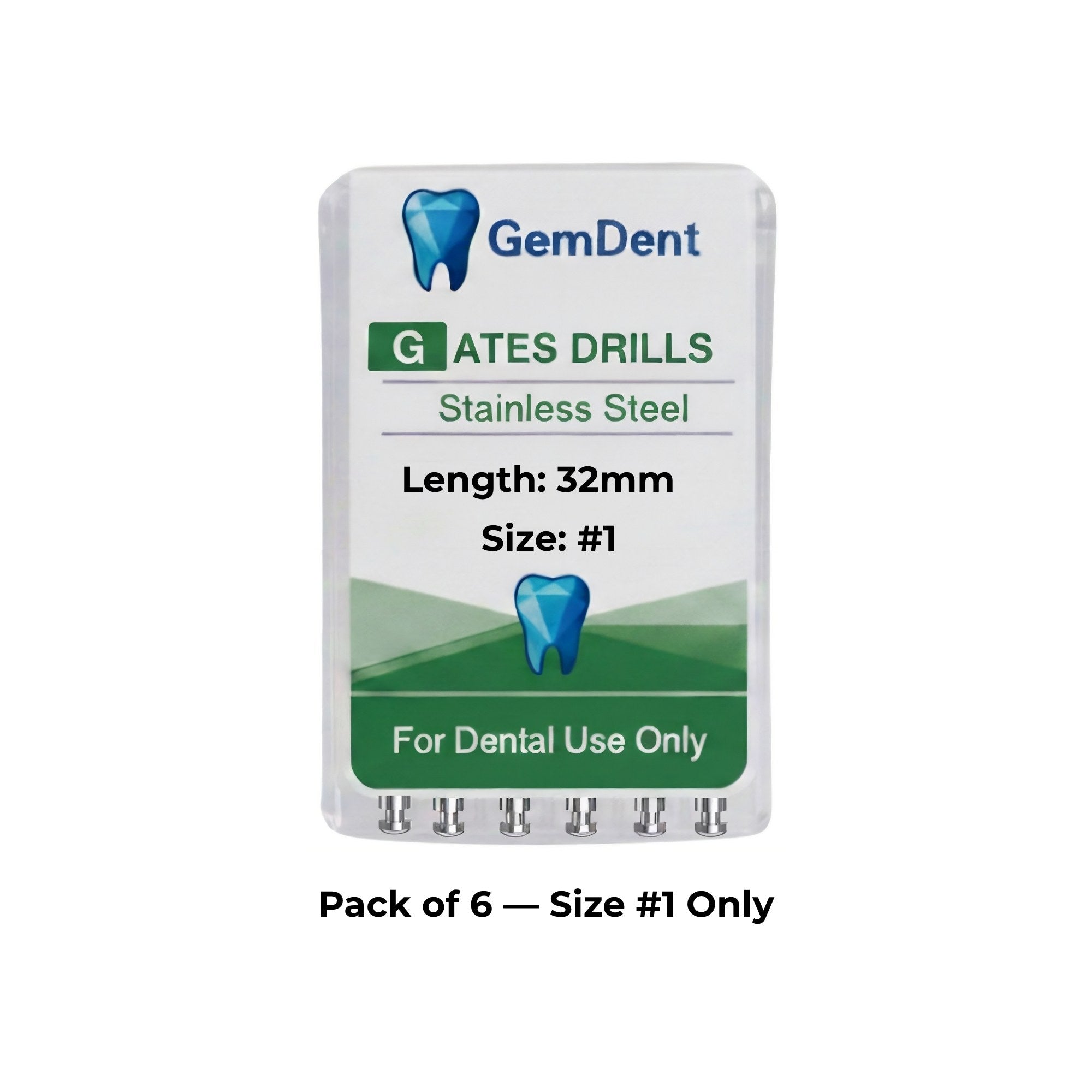 GemDent Stainless Steel Gates Glidden Drills 32mm #1 Pack of 6