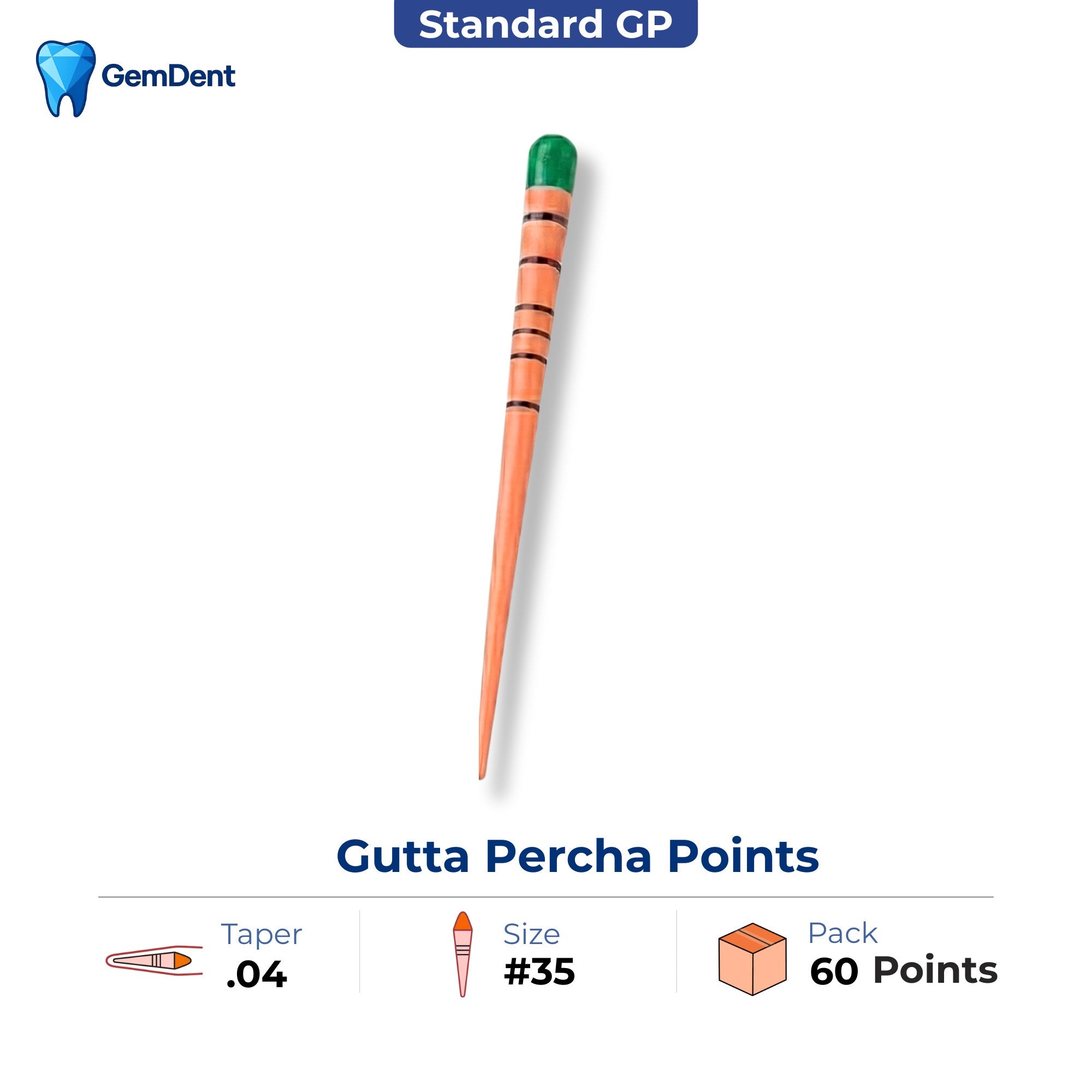 GemDent gutta percha points taper 04 size 35 ISO color coded 60 points endodontic obturation
