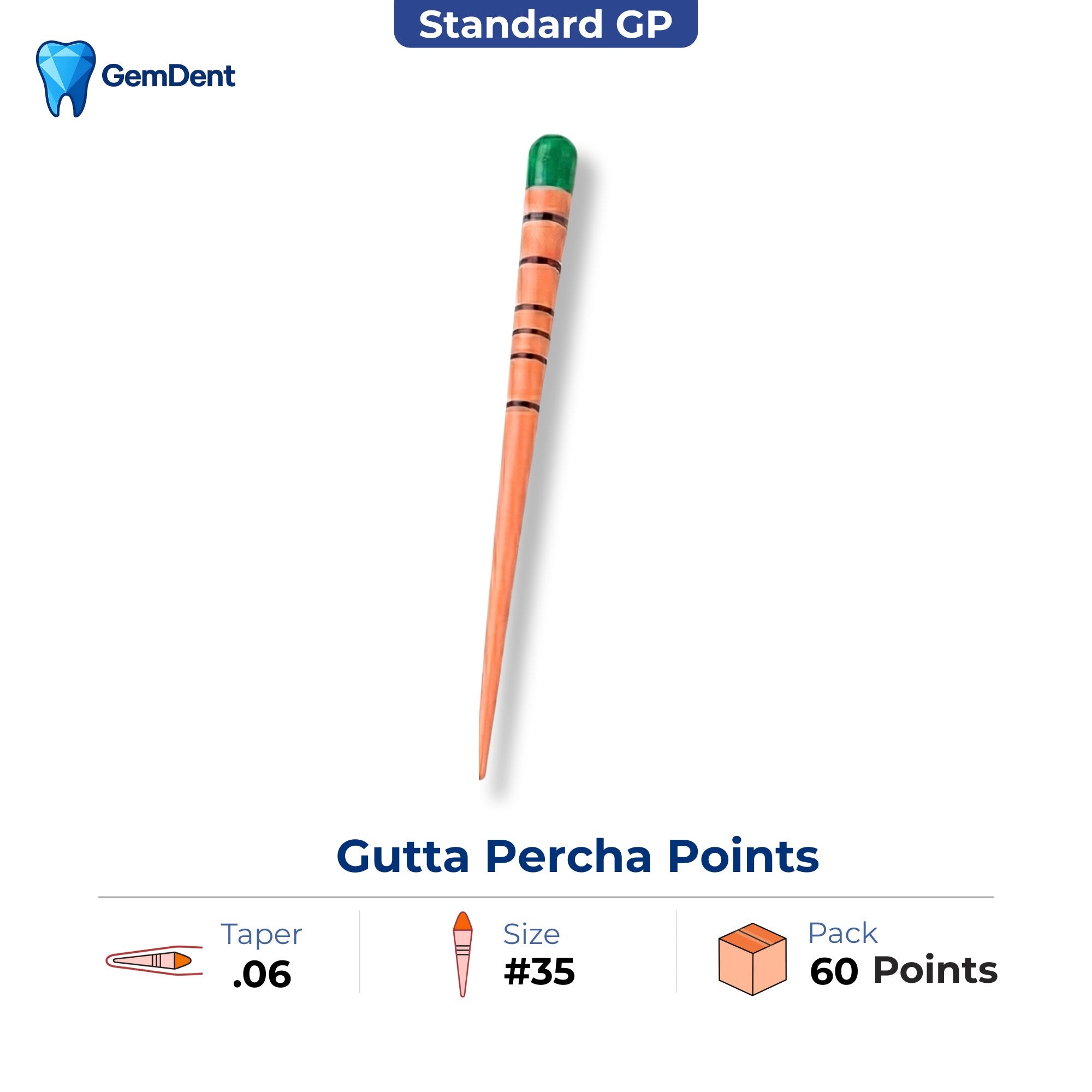 GemDent gutta percha points taper 06 size 35 ISO color coded 60 points endodontic obturation