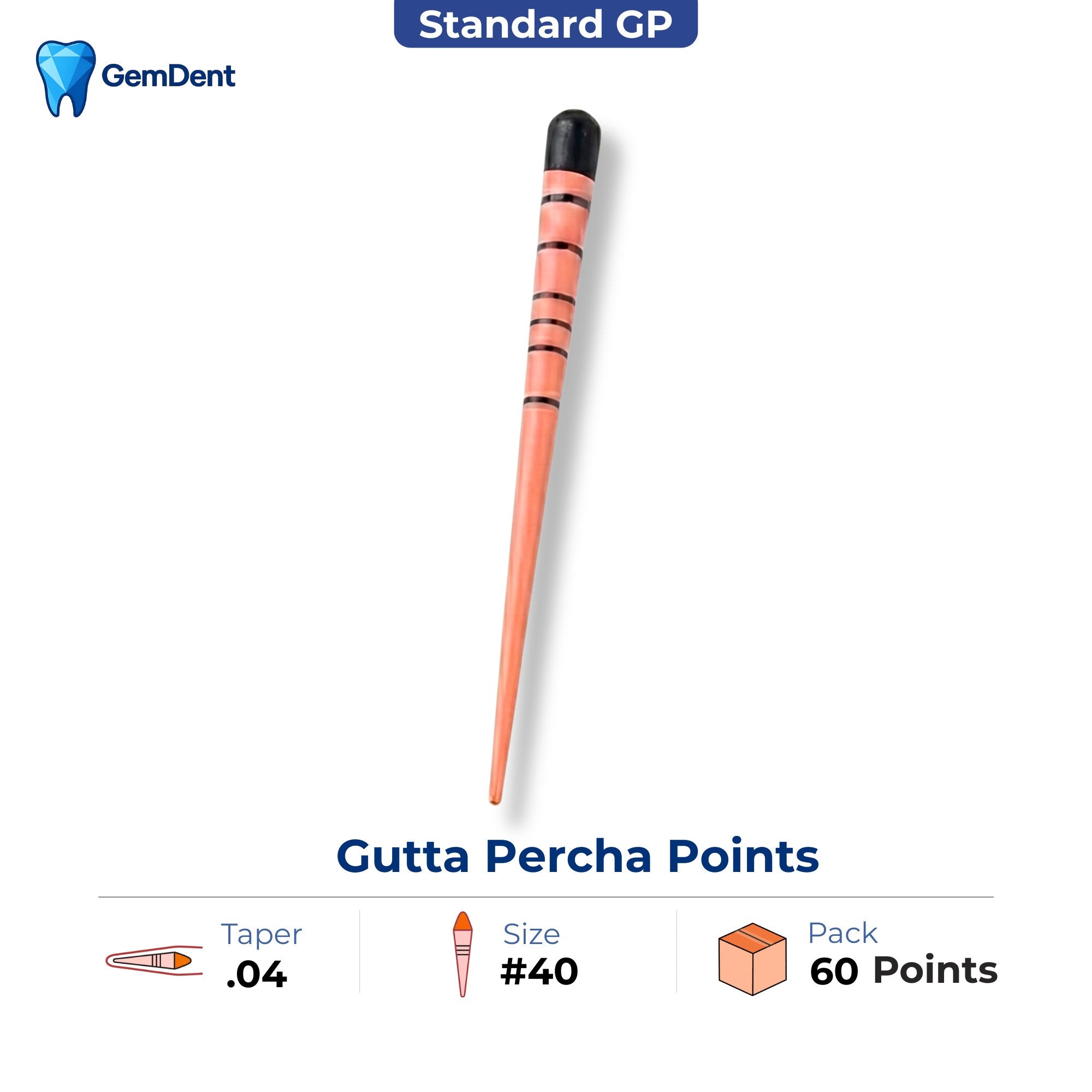 GemDent gutta percha points taper 04 size 40 ISO color coded 60 points endodontic obturation