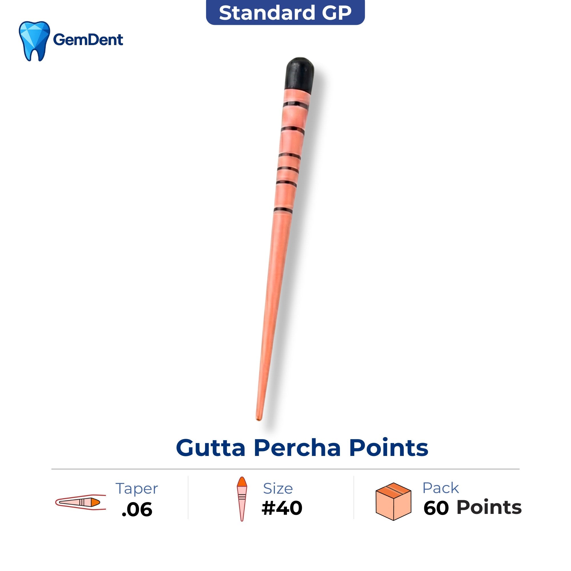 GemDent gutta percha points taper 06 size 40 ISO color coded 60 points endodontic obturation