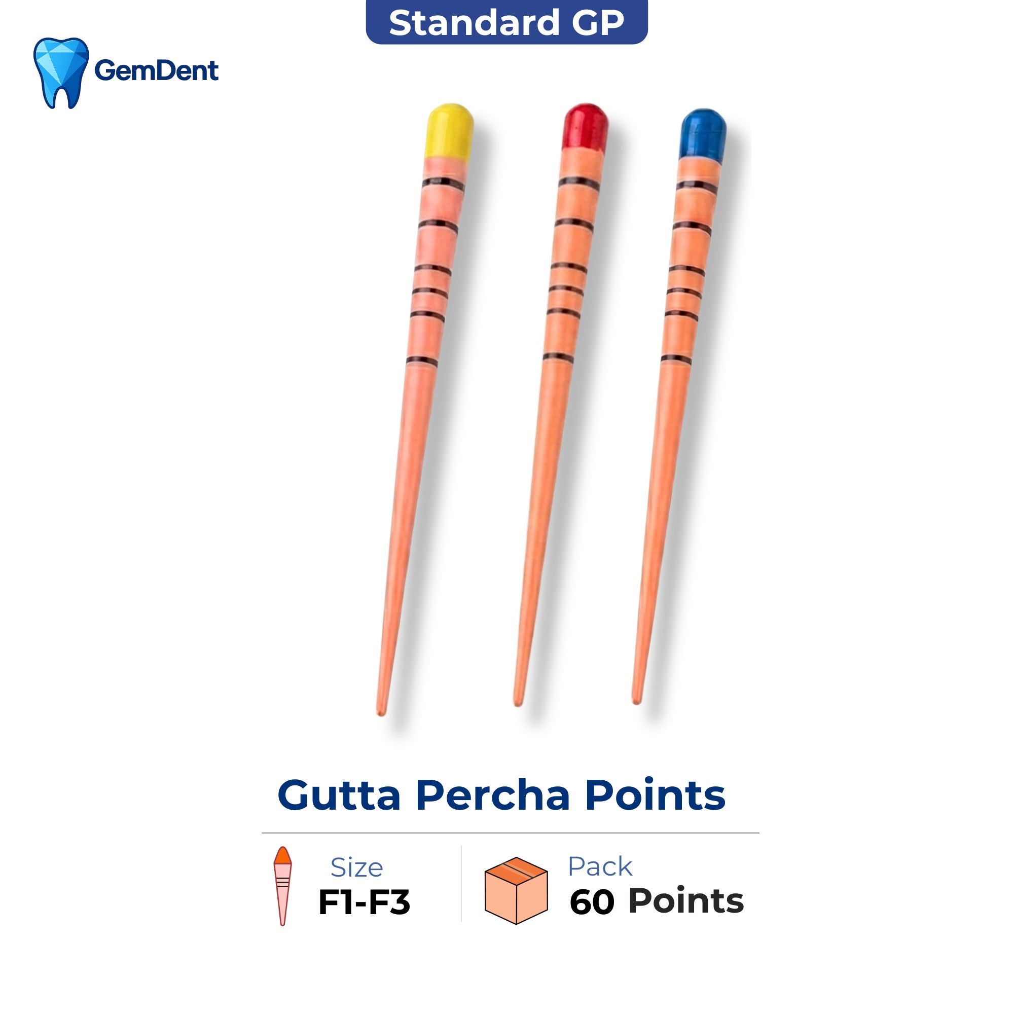GemDent gutta percha points F1 F2 F3 assorted sizes ProTaper compatible endodontic obturation 60 points