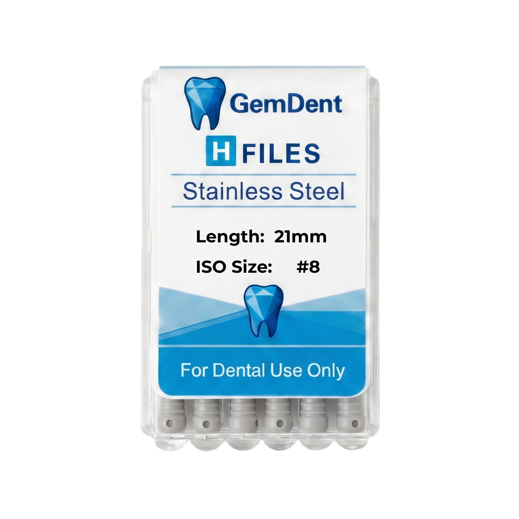 GemDent Stainless Steel H Files 21mm #08 (6 Files)
