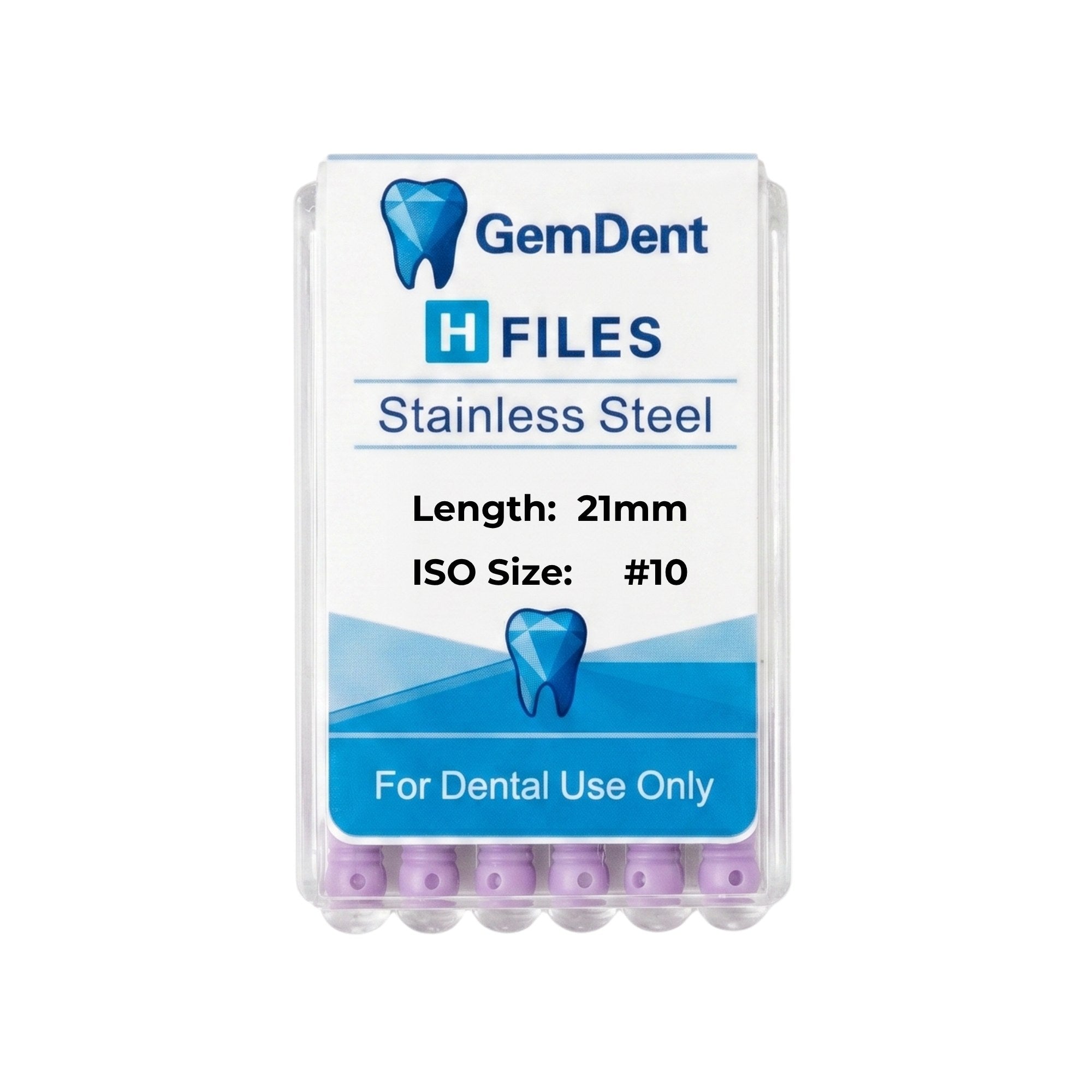 GemDent Stainless Steel H Files 21mm #10 (6 Files)