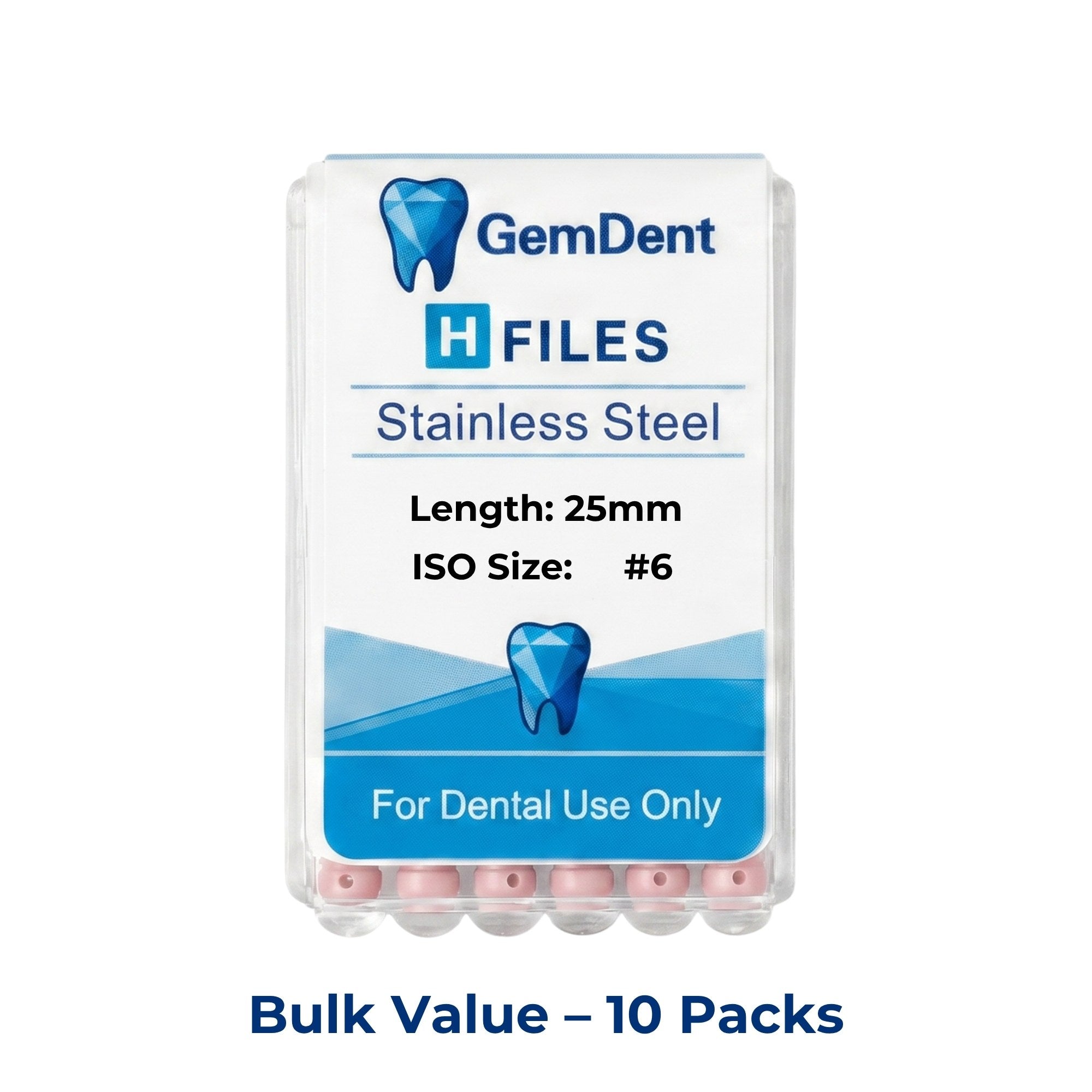 GemDent Stainless Steel H Files 25mm #06 10 Packs (60 Files)