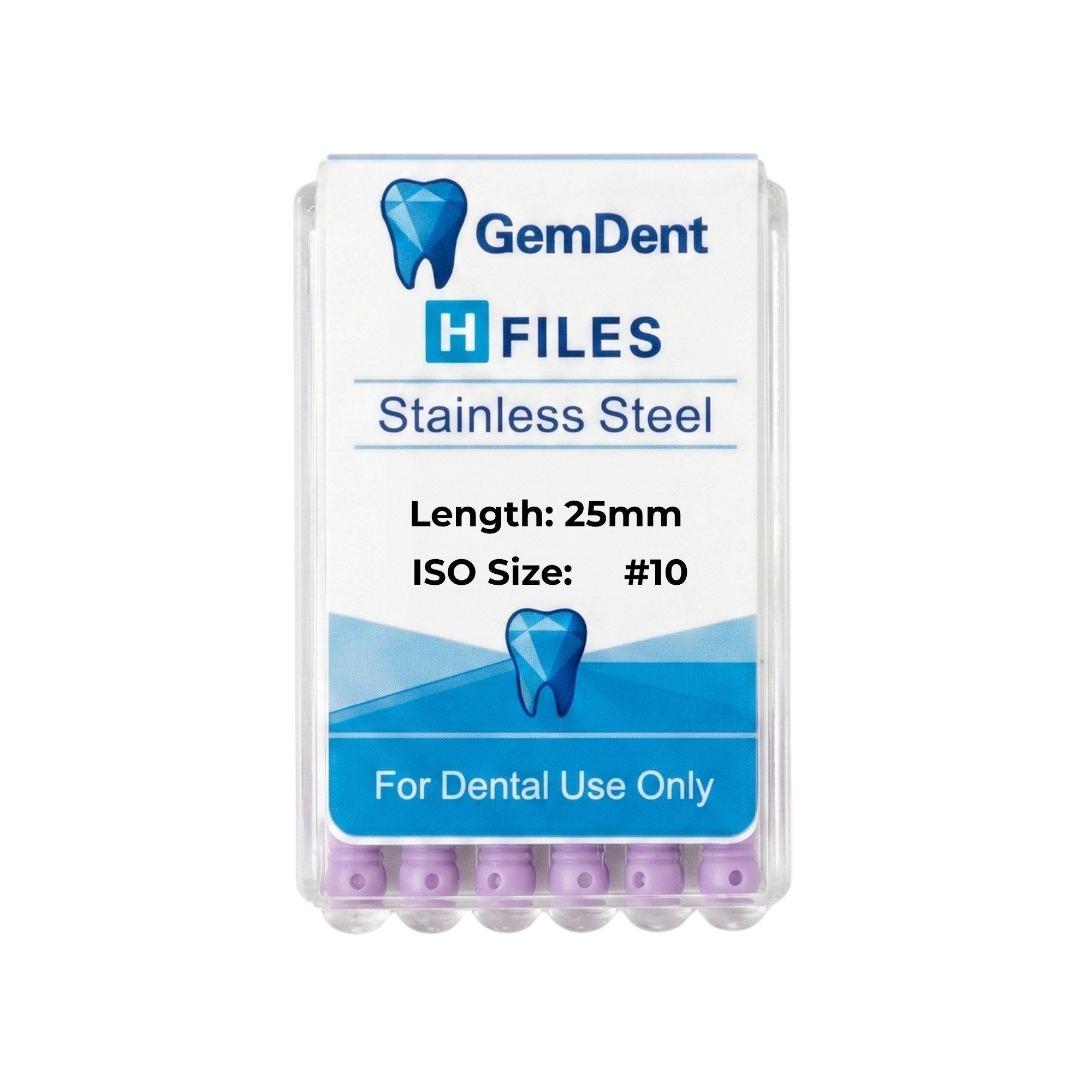 GemDent Stainless Steel H Files 25mm #10 (6 Files)