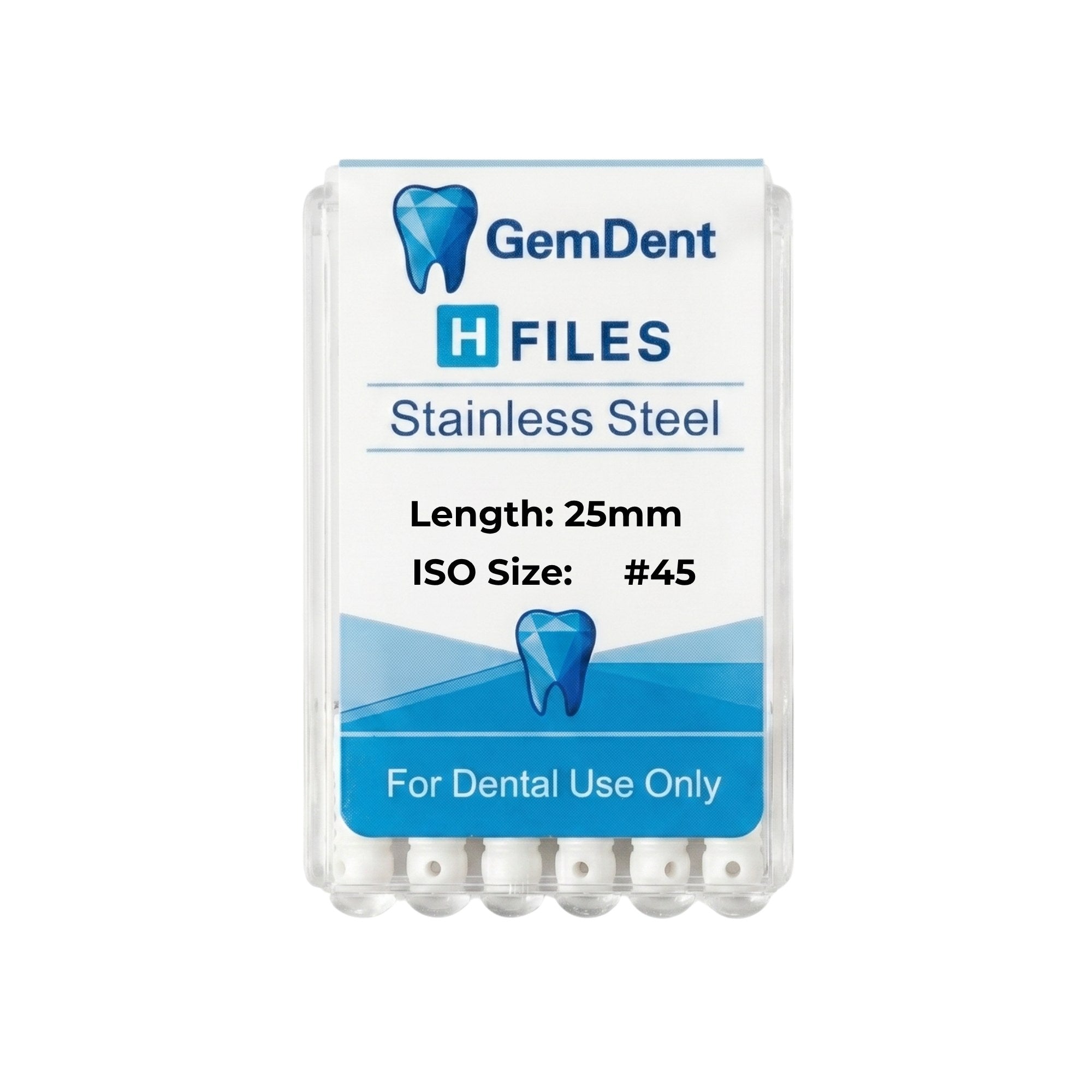 GemDent Stainless Steel H Files 25mm #45 (6 Files)