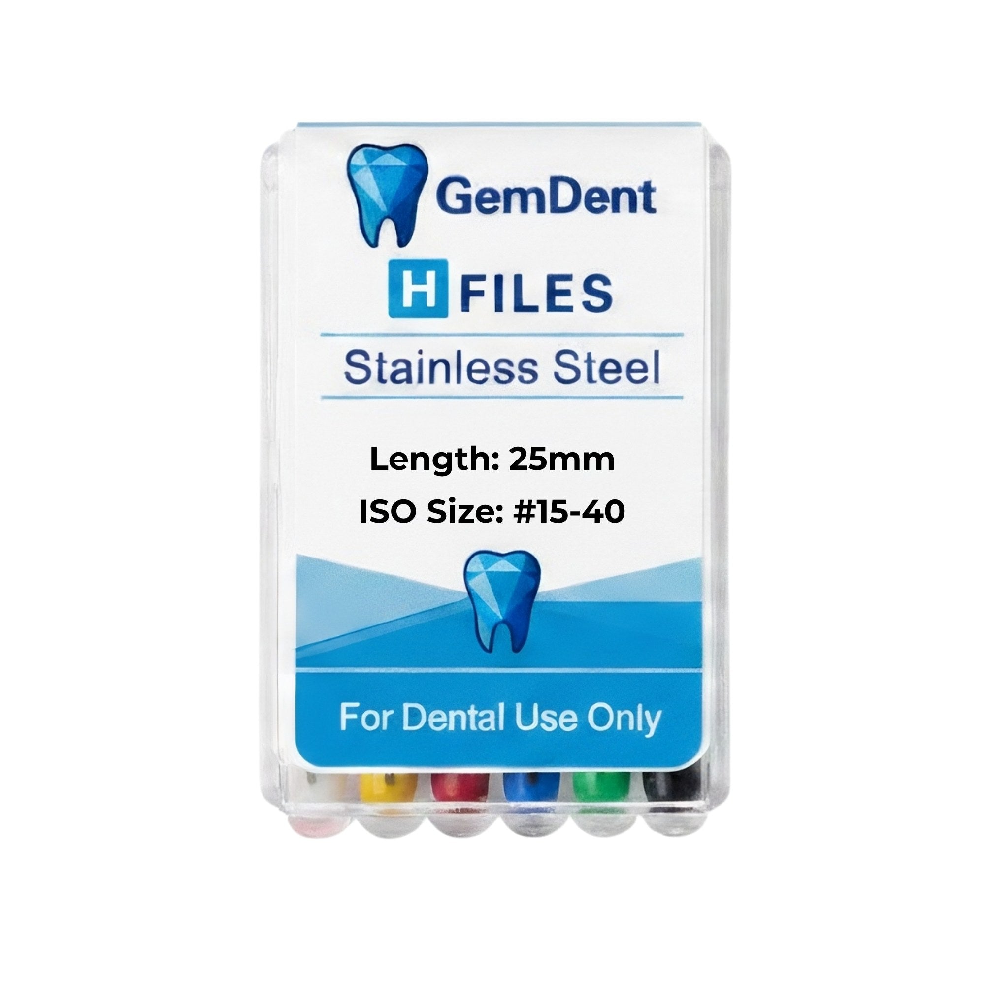 GemDent Stainless Steel H Files 25mm #15–40 Assorted (6 Files)