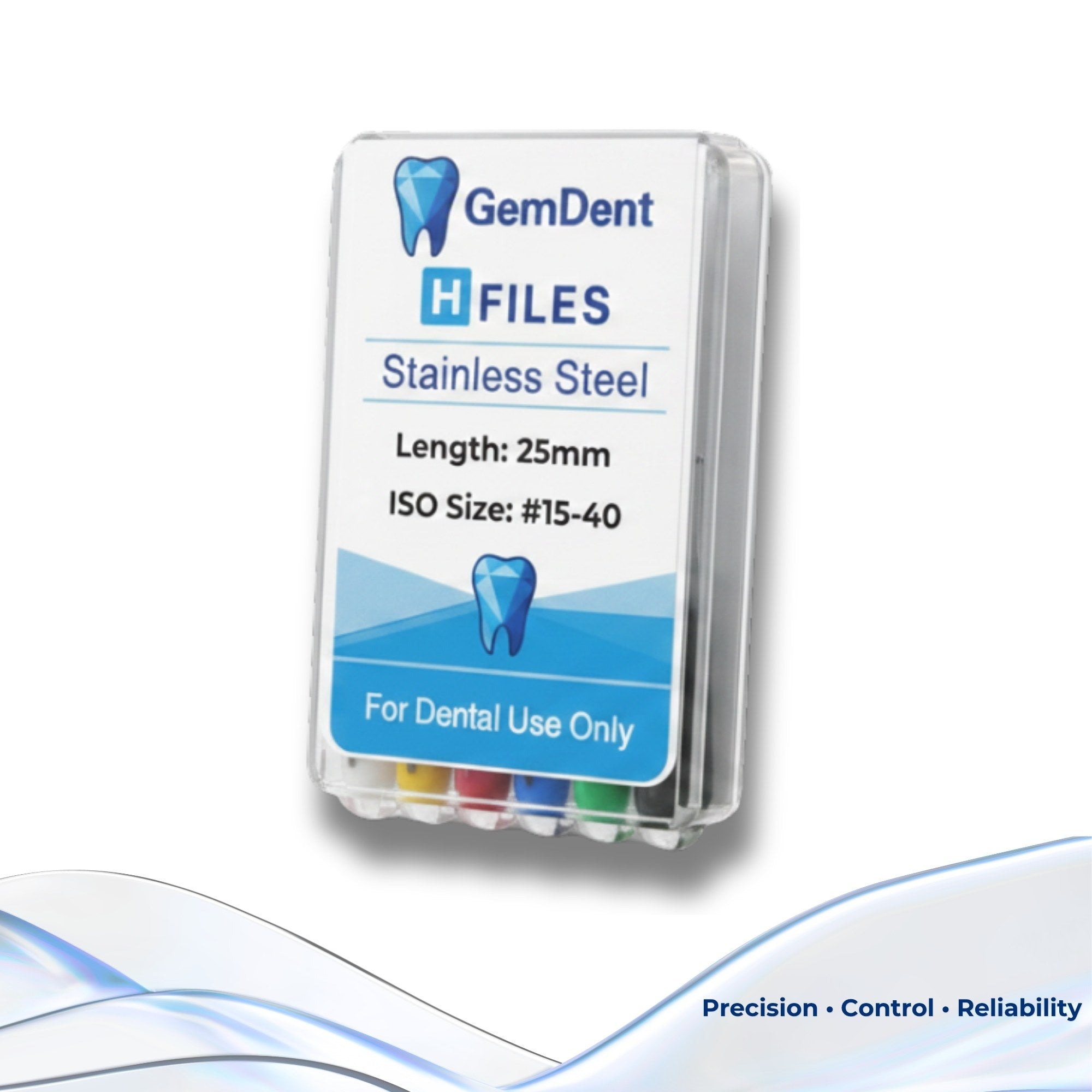 GemDent Stainless Steel H Files Assorted Pack Angle View