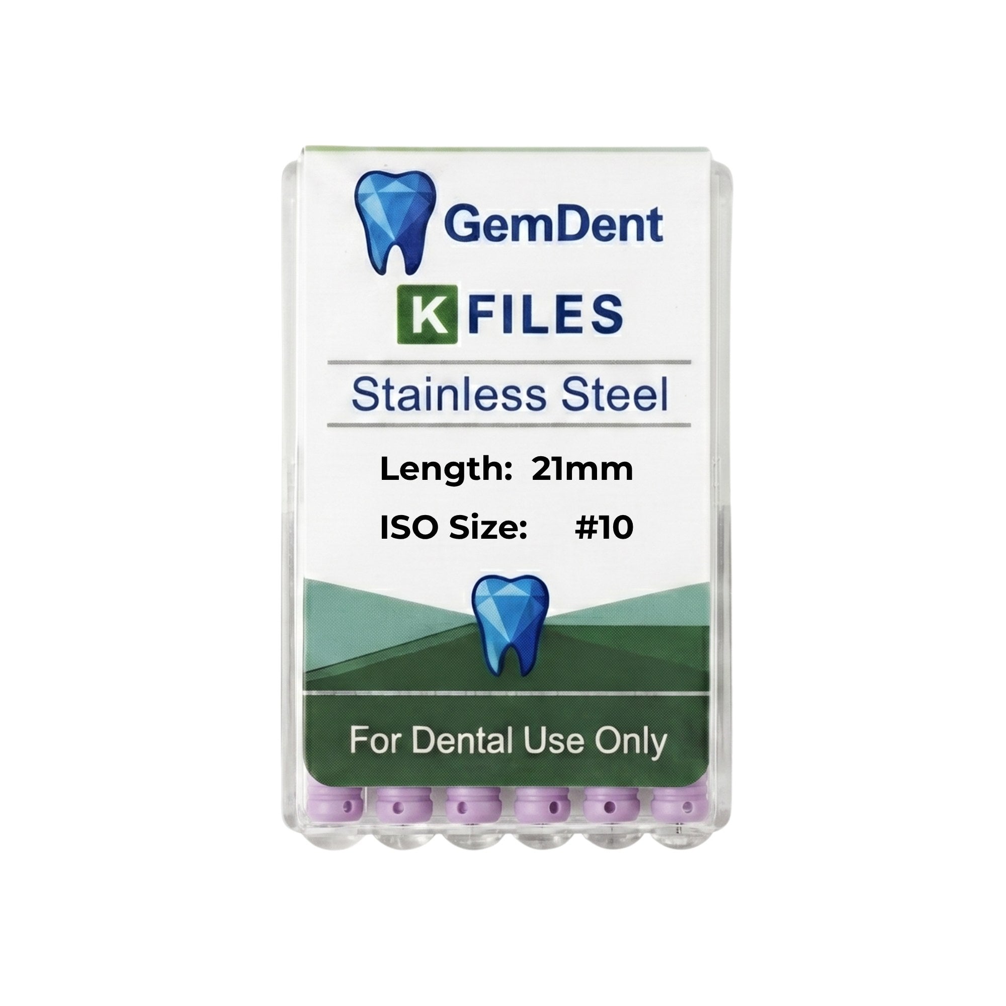 GemDent Stainless Steel K Files 21mm #10 (6 Files)