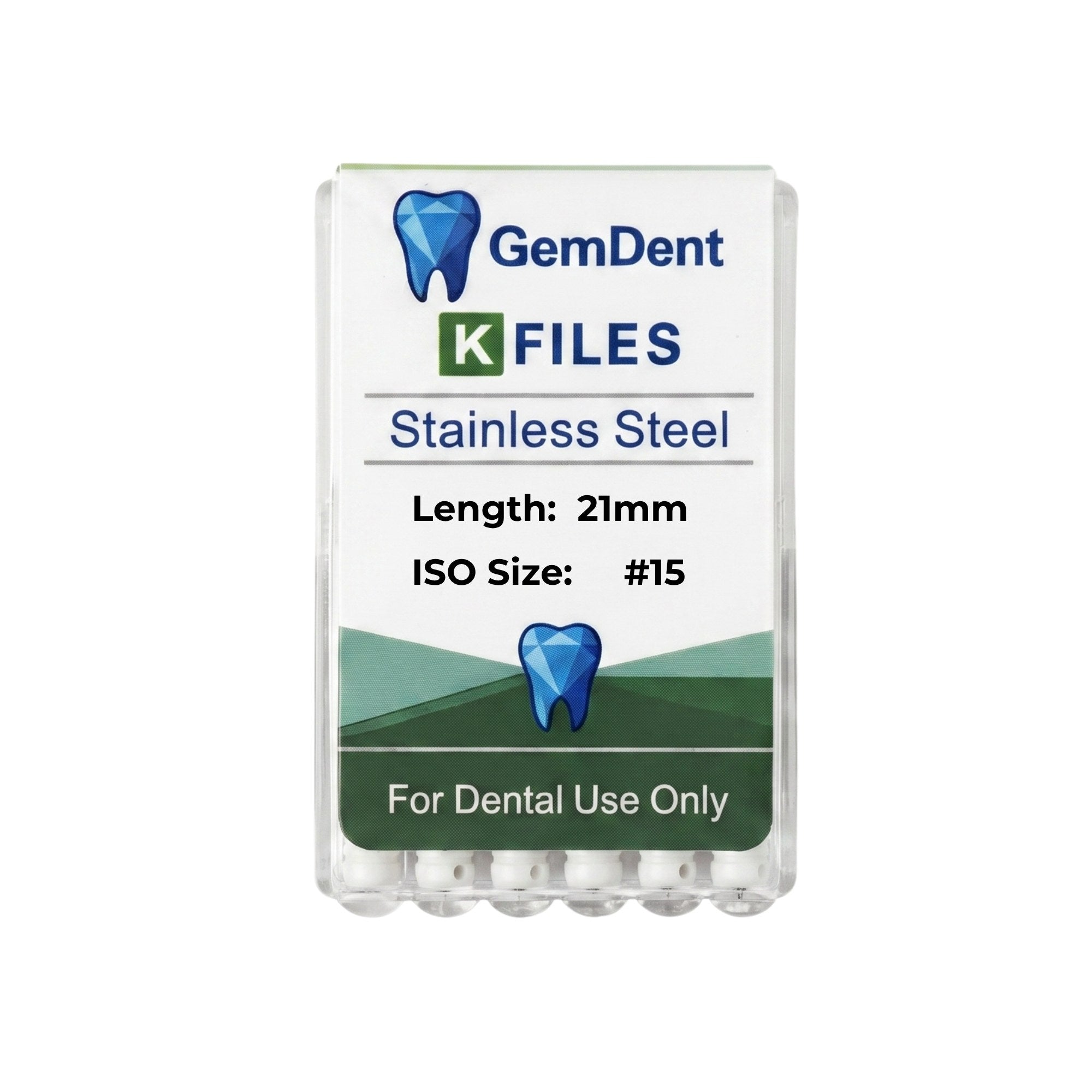 GemDent Stainless Steel K Files 21mm #15 (6 Files)