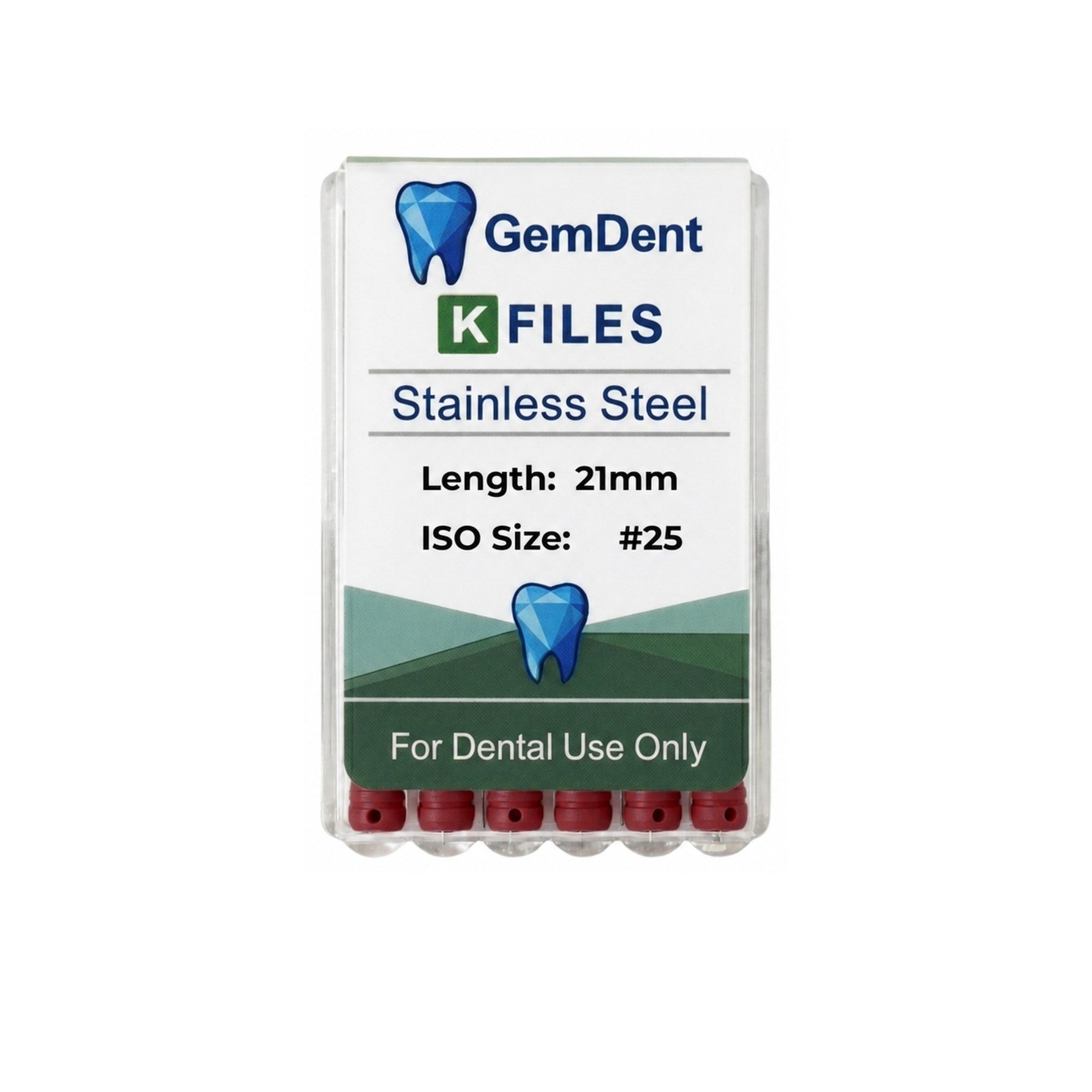 GemDent Stainless Steel K Files 21mm #25 (6 Files)