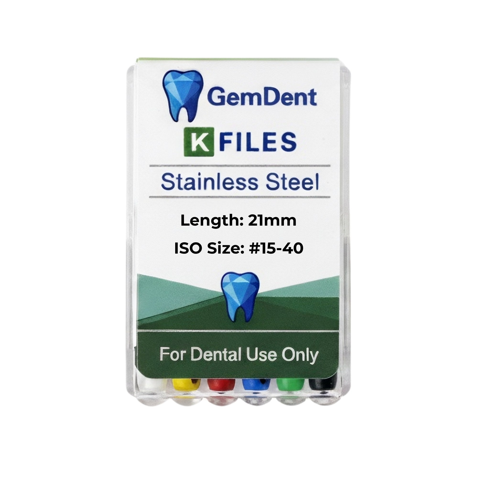 GemDent Stainless Steel K Files 21mm #15–40 Assorted (6 Files)