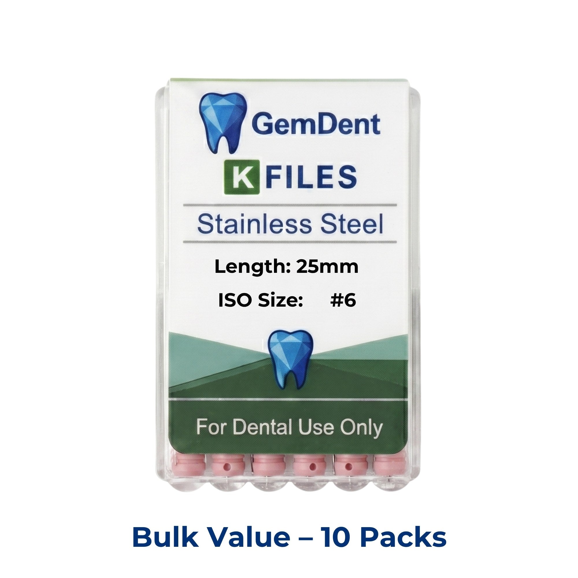GemDent Stainless Steel K Files 25mm #06 10 Packs (60 Files)