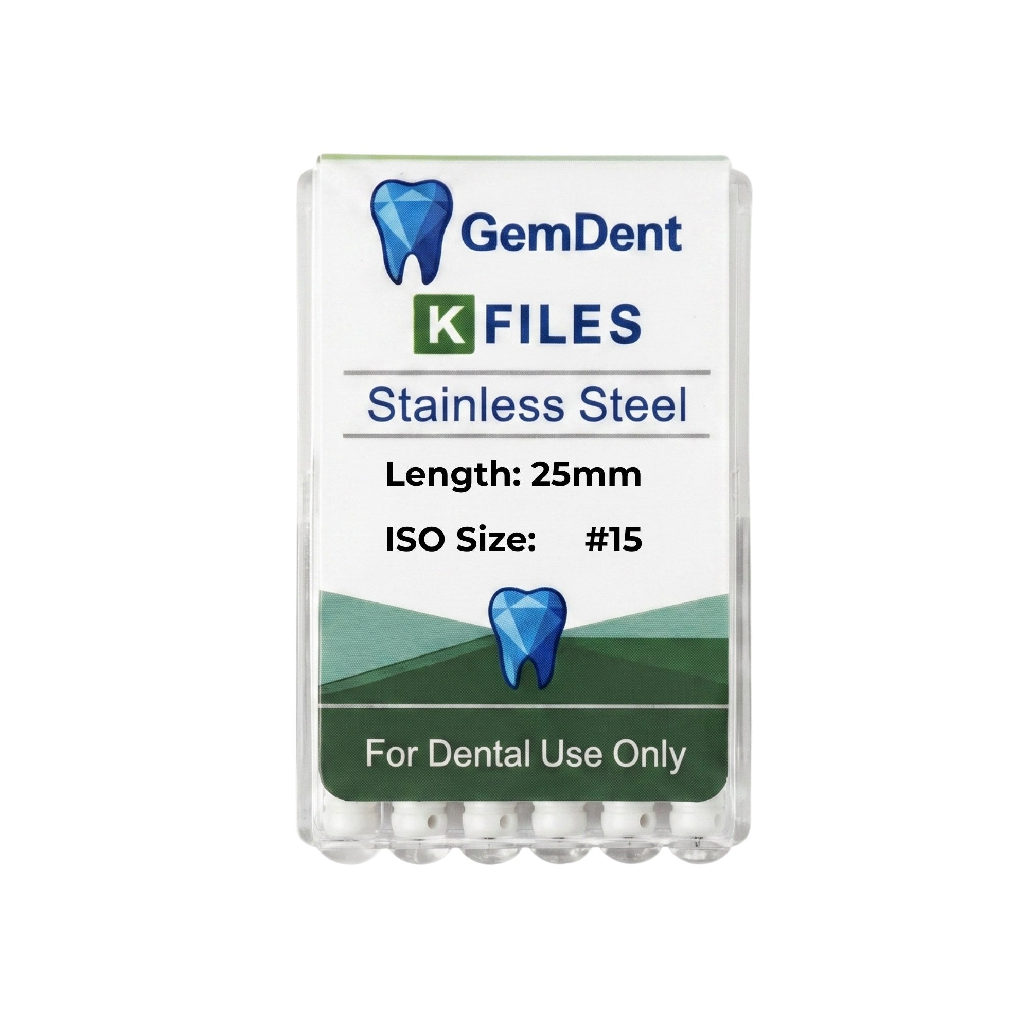 GemDent Stainless Steel K Files 25mm #15 (6 Files)