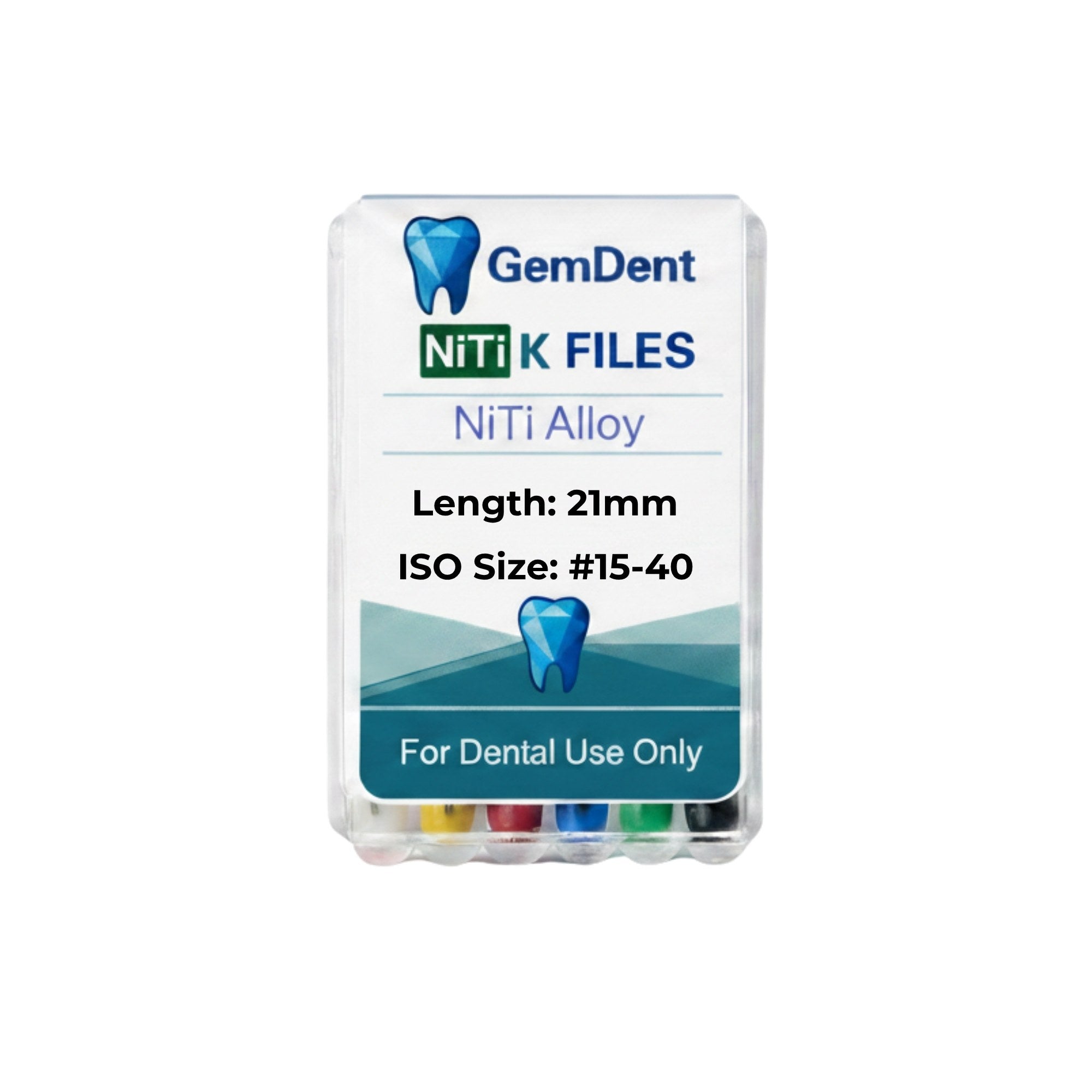 GemDent NiTi K Files 21mm #15–40 Assorted (6 Files)