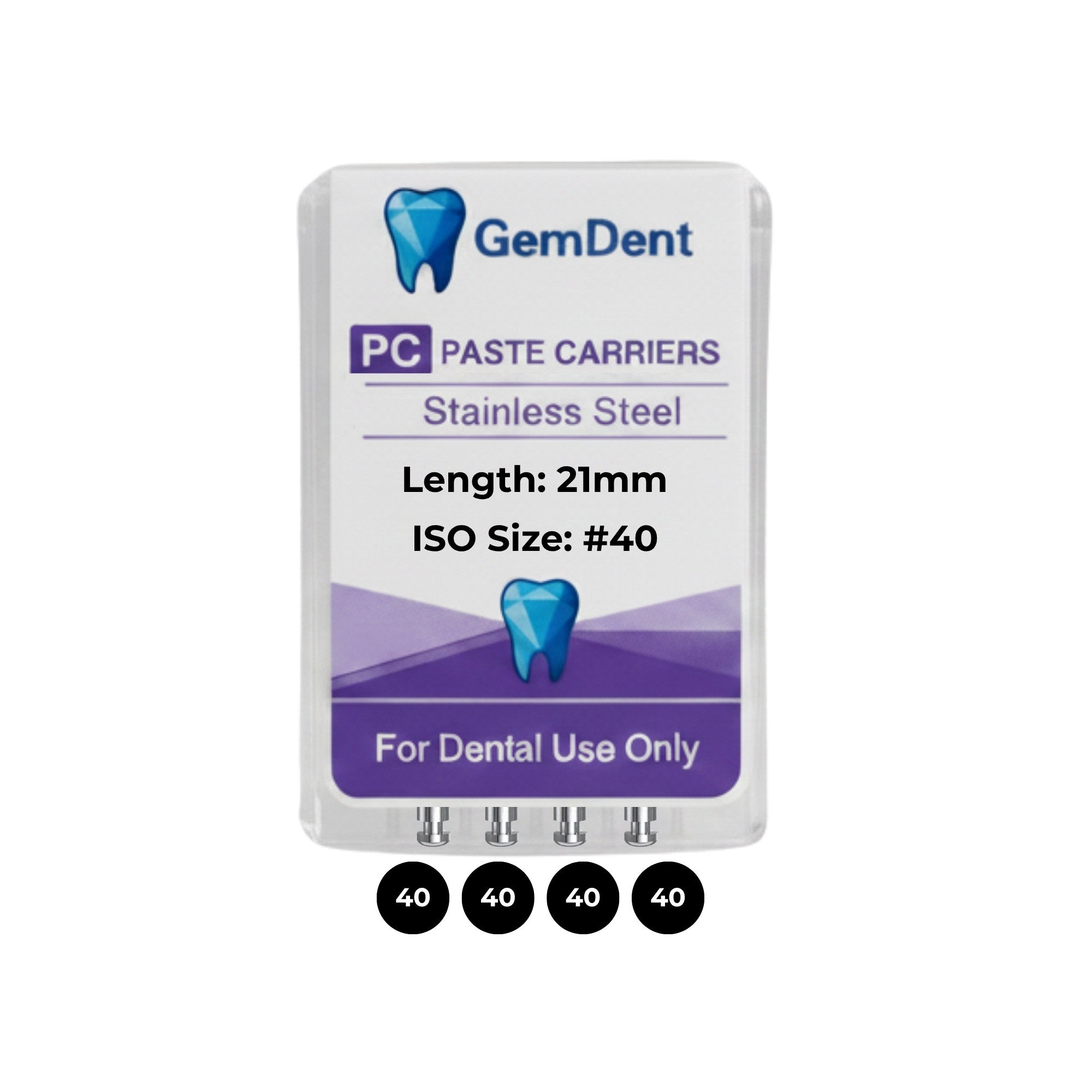 GemDent Stainless Steel Paste Carriers (Lentulo) 21mm #40 Pack of 4