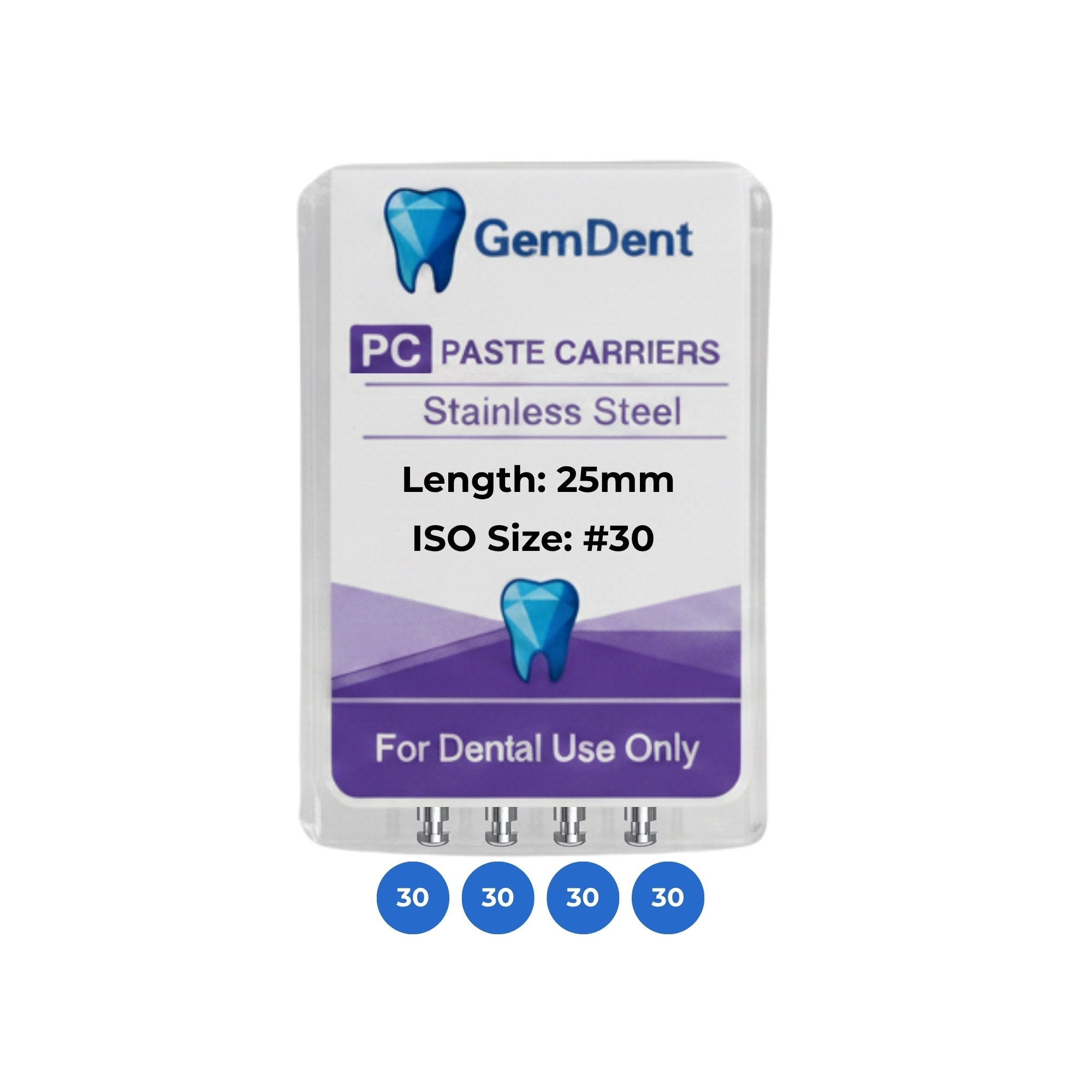GemDent Stainless Steel Paste Carriers (Lentulo) 25mm #30 Pack of 4