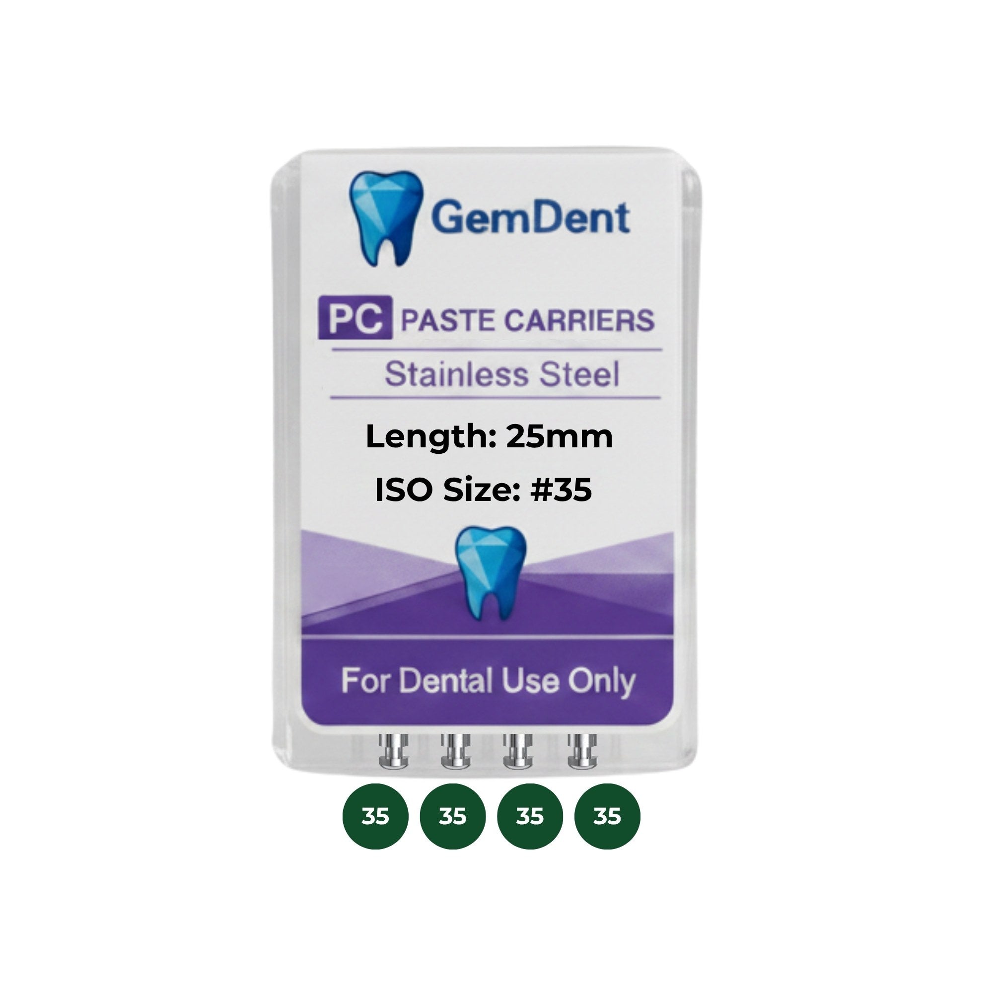 GemDent Stainless Steel Paste Carriers (Lentulo) 25mm #35 Pack of 4