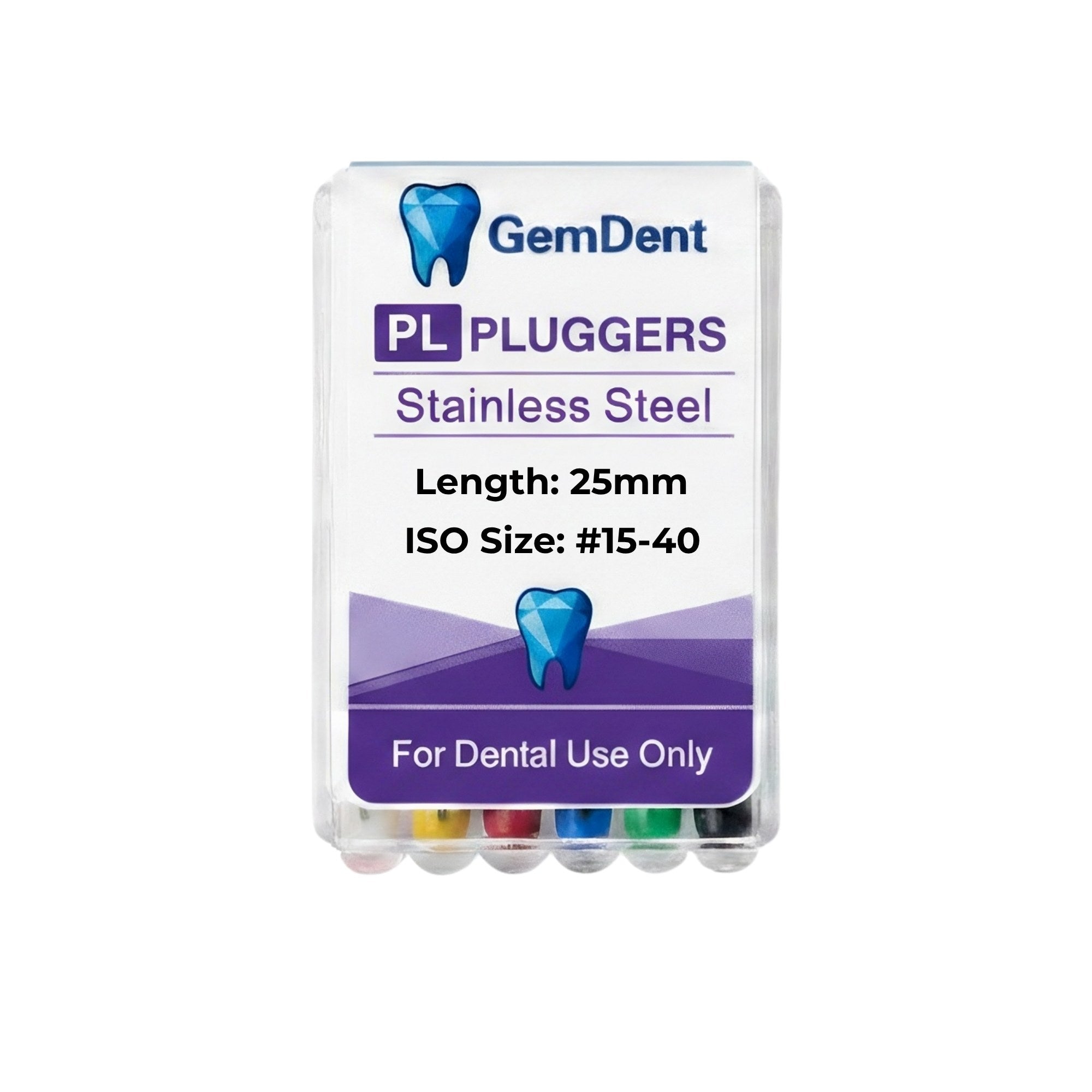 GemDent Stainless Steel Pluggers 25mm #8–15 Assorted (6 Files)