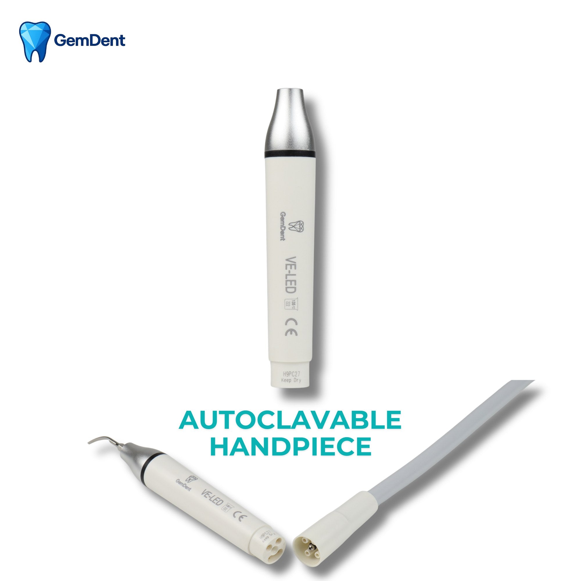 GemDent ultrasonic scaler detachable handpiece, fully autoclavable dental scaler component