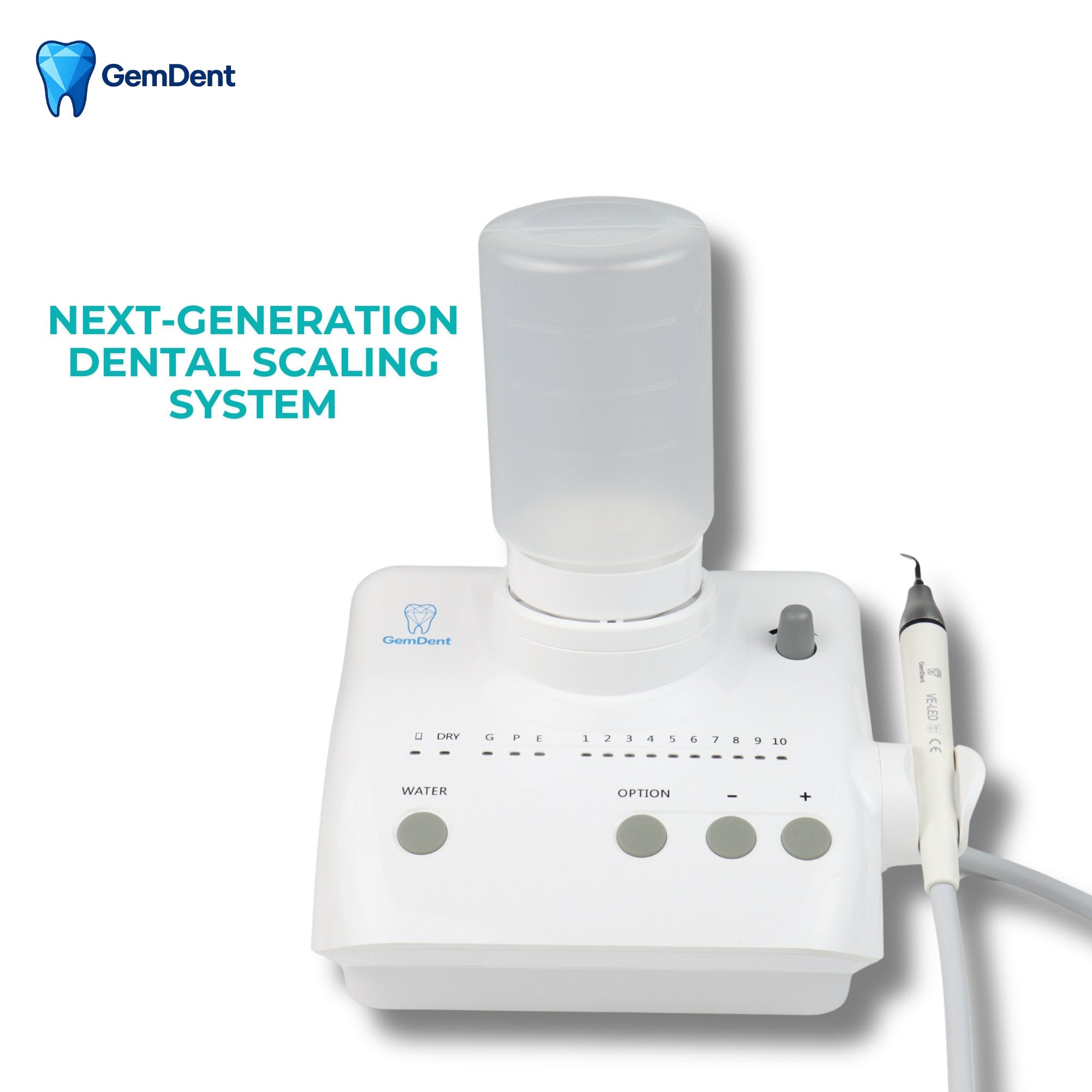 GemDent PureFlow next-generation ultrasonic dental scaling system with internal water reservoir