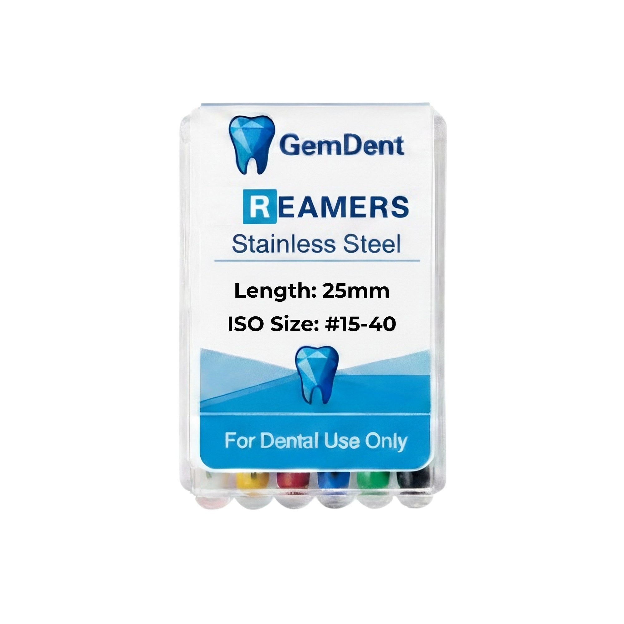 GemDent Stainless Steel Reamers 25mm #15–40 Assorted (6 Files)