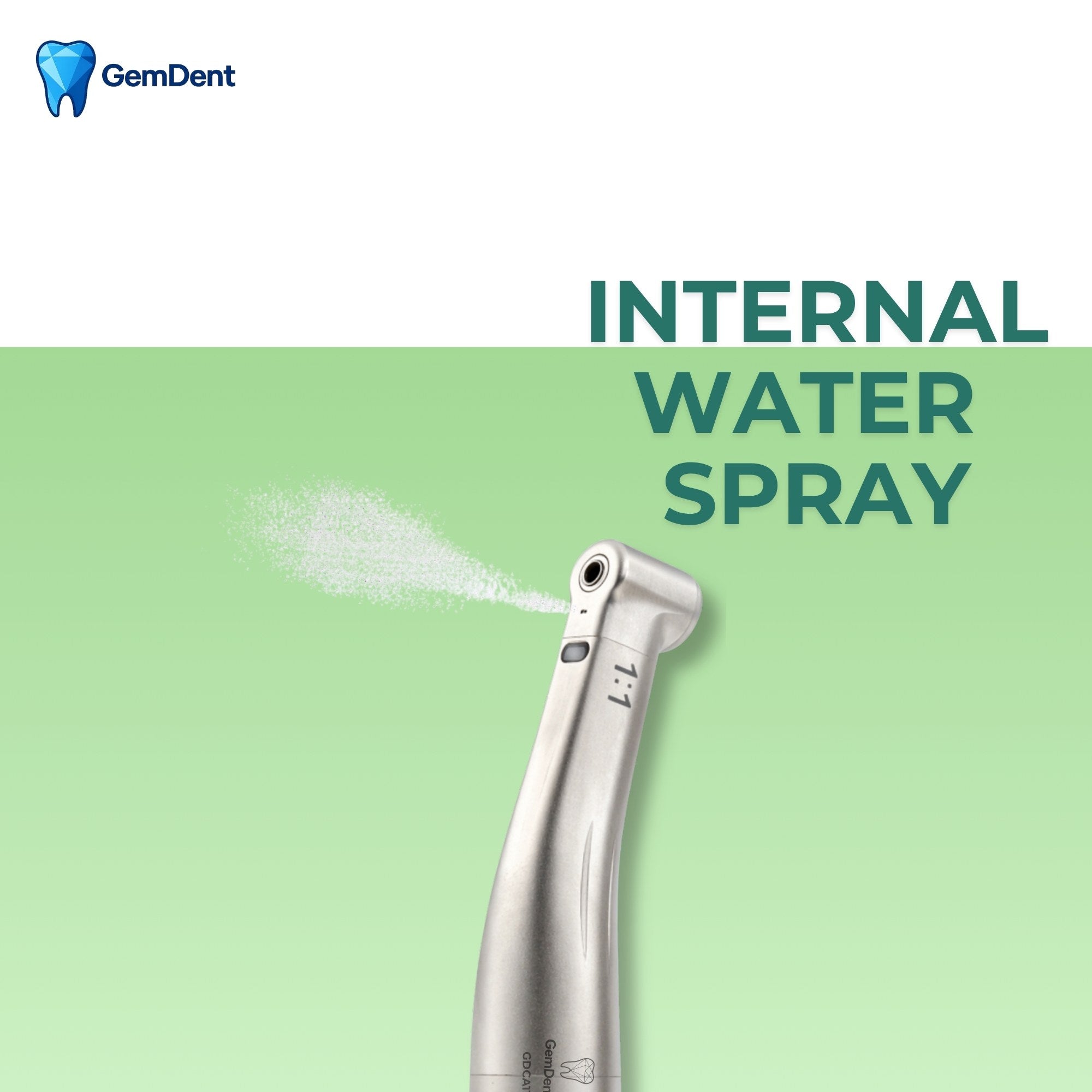 GemDent contra angle handpiece with internal water spray system for cooling and irrigation during procedures