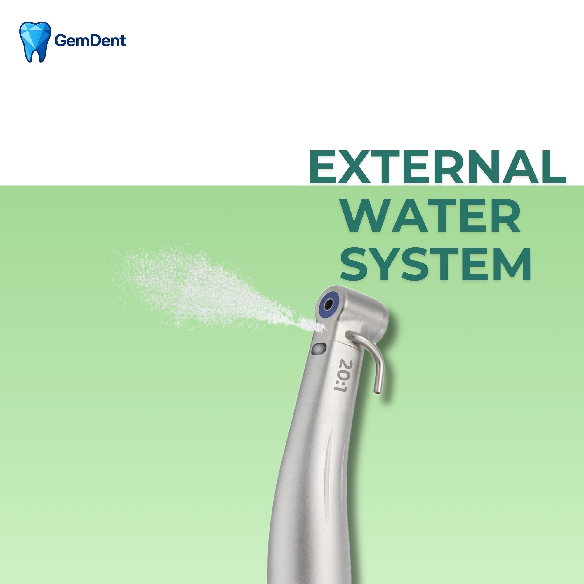 GemDent implant contra angle handpiece with external irrigation system for surgical cooling during implant procedures