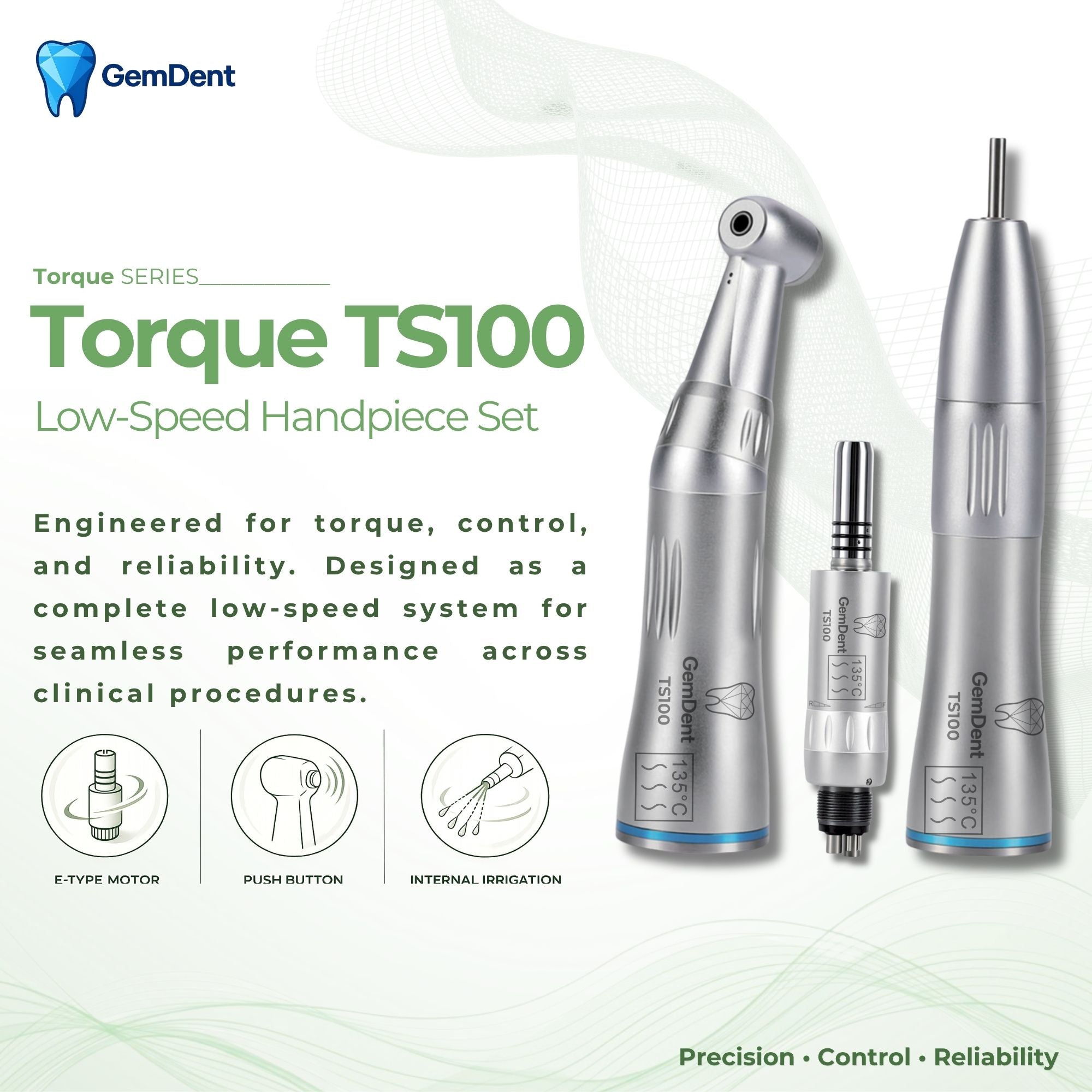 GemDent Torque TS100 Low-Speed Dental Handpiece Set with Air Motor Contra Angle and Straight Handpiece