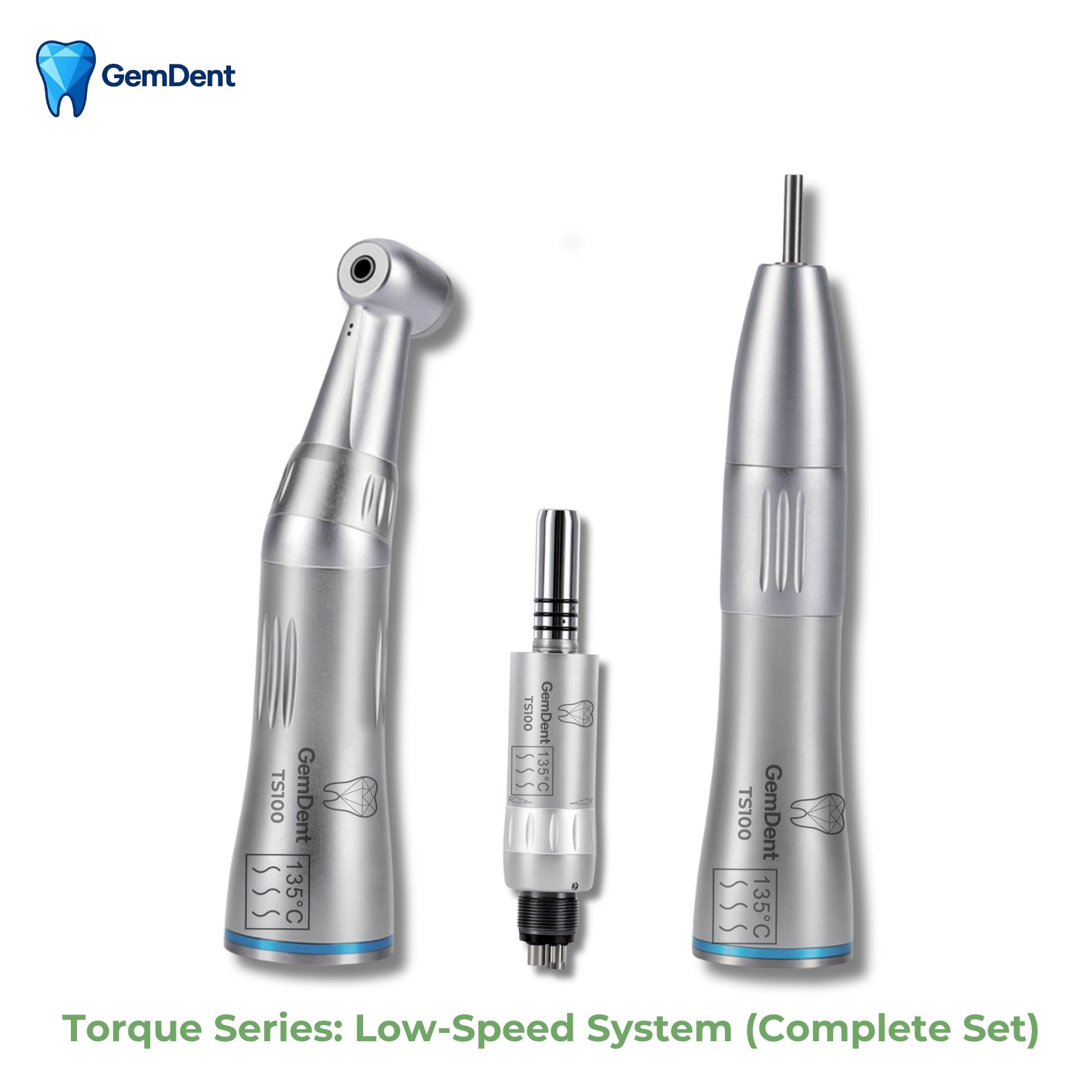 GemDent Torque TS100 low speed handpiece set including air motor straight handpiece and contra angle components