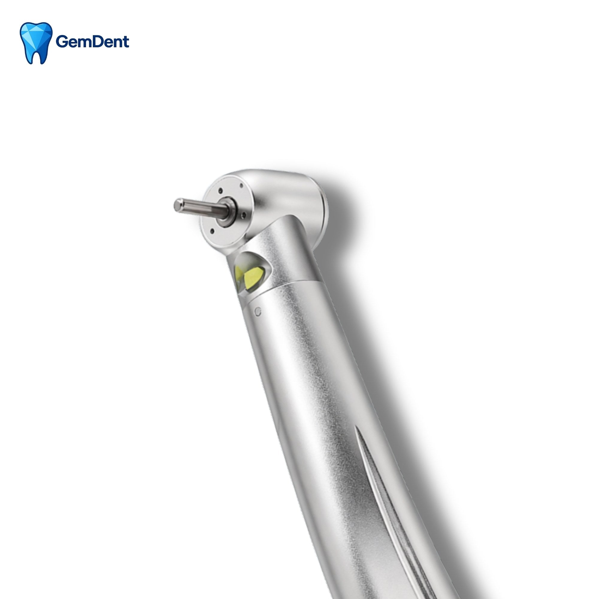 GemDent Velocity Essential high-speed handpiece angled view showing LED head and ergonomic body