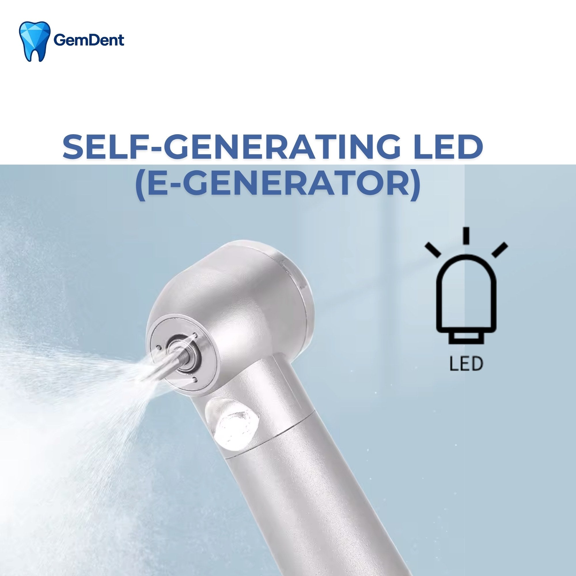 Velocity Essential dental handpiece with self-generating LED illumination and water spray