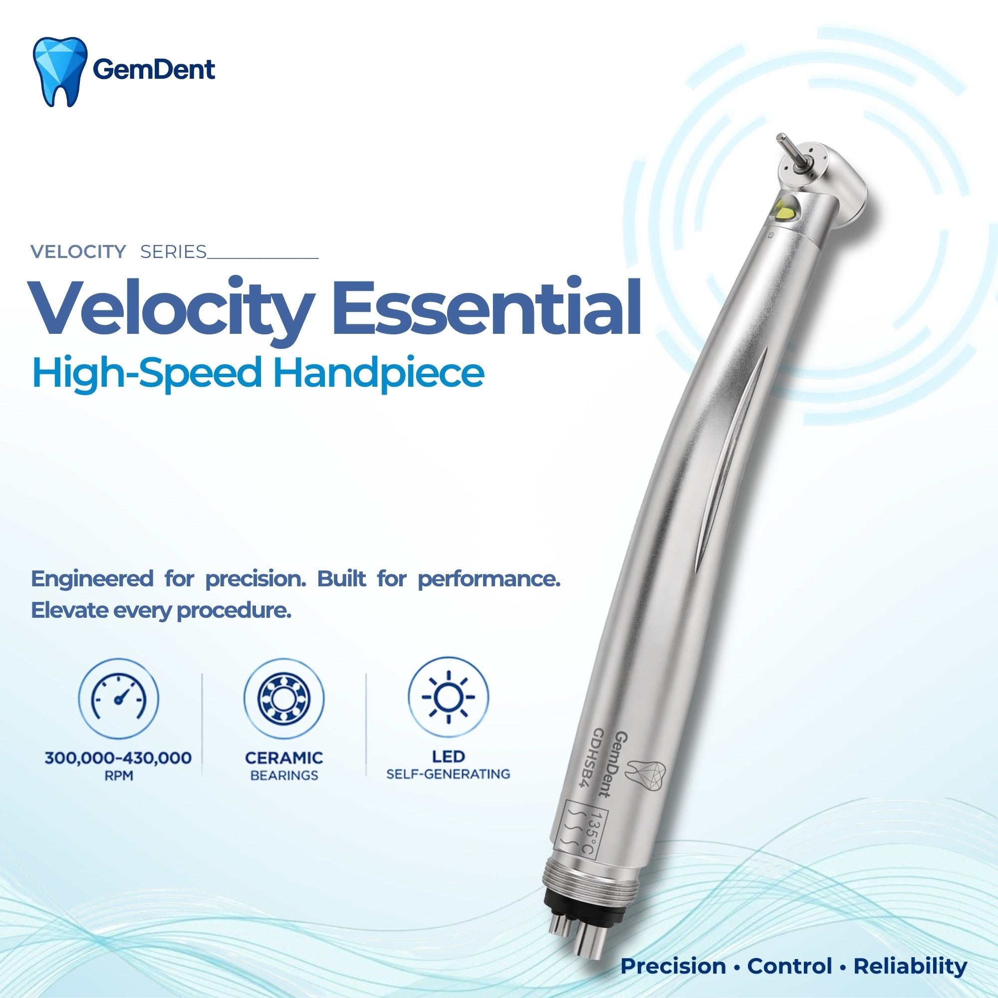 GemDent Velocity Essential LED High-Speed Dental Handpiece 4-Hole Self-Generating