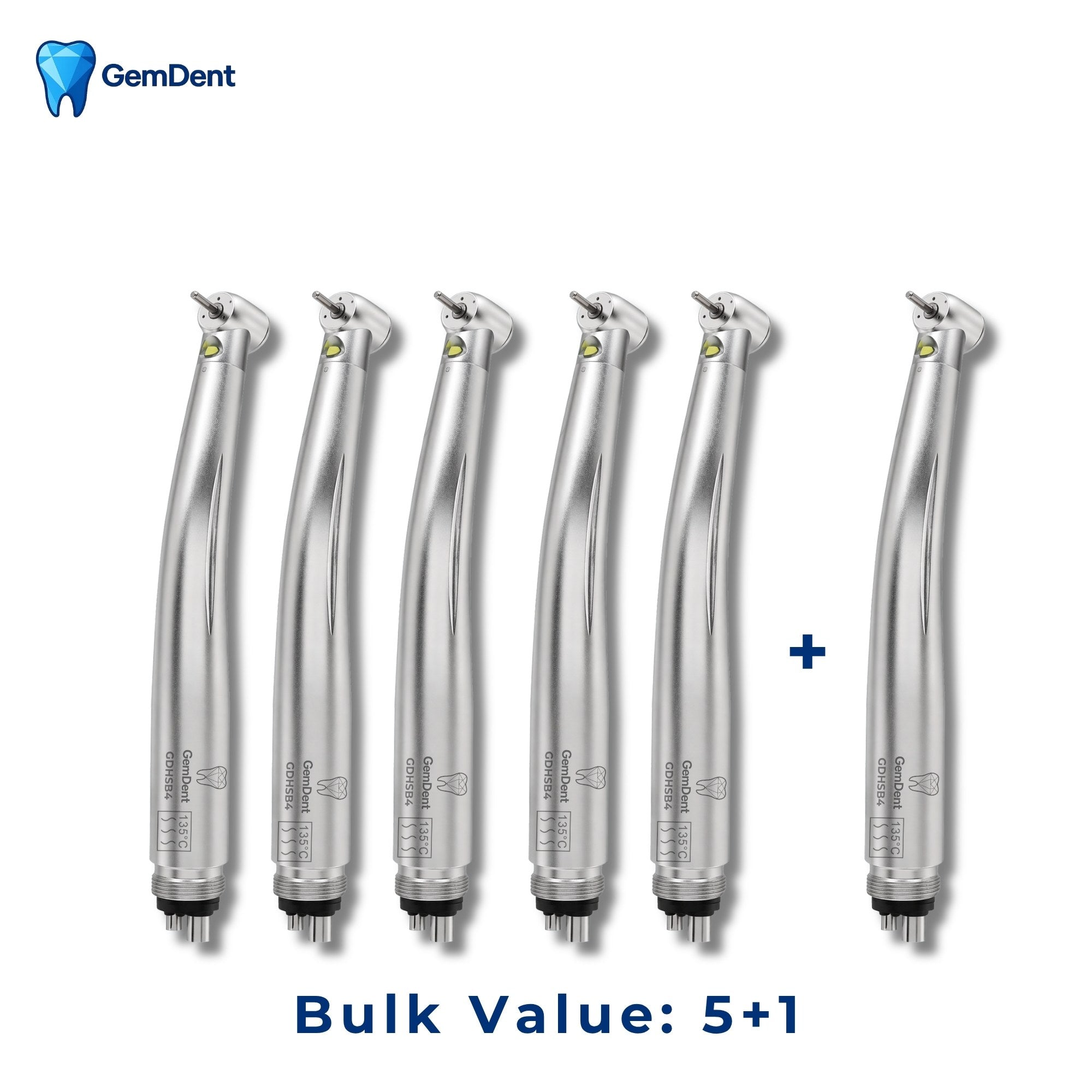 GemDent Velocity Essential High-Speed Dental Handpiece Bulk Pack 5 Plus 1 Free 4-Hole Self-Generating LED