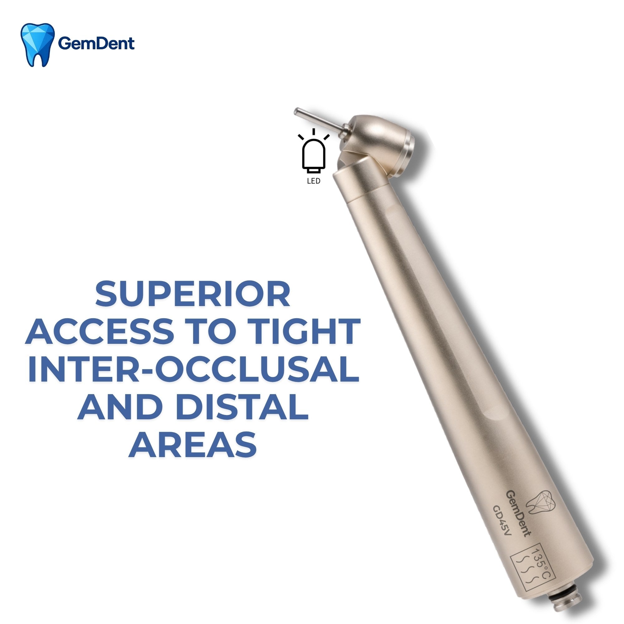 GemDent 45 degree surgical dental handpiece designed for superior access to posterior and interocclusal areas