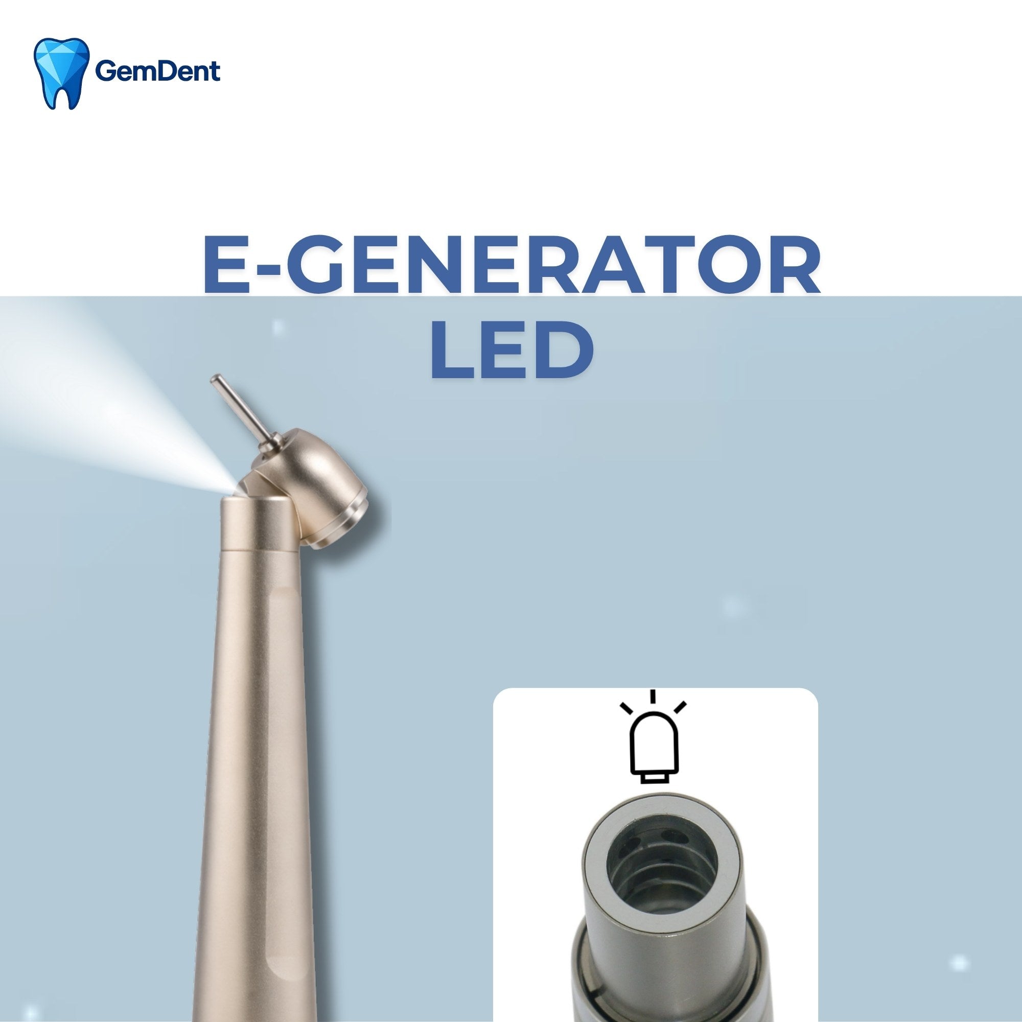 GemDent dental handpiece with integrated E-generator LED system providing bright illumination without fiber optics