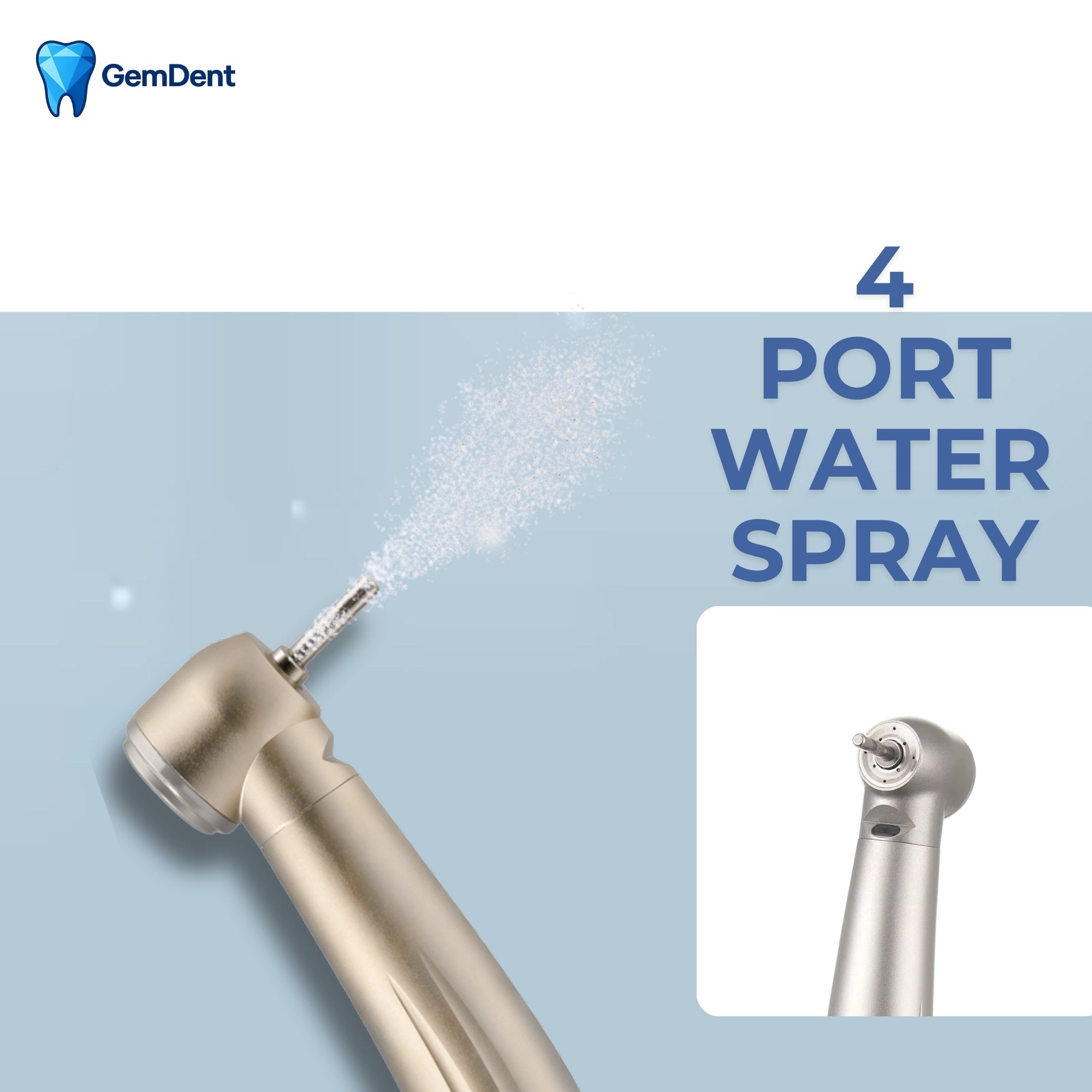 GemDent high speed dental handpiece 4 port water spray cooling system mist spray close up