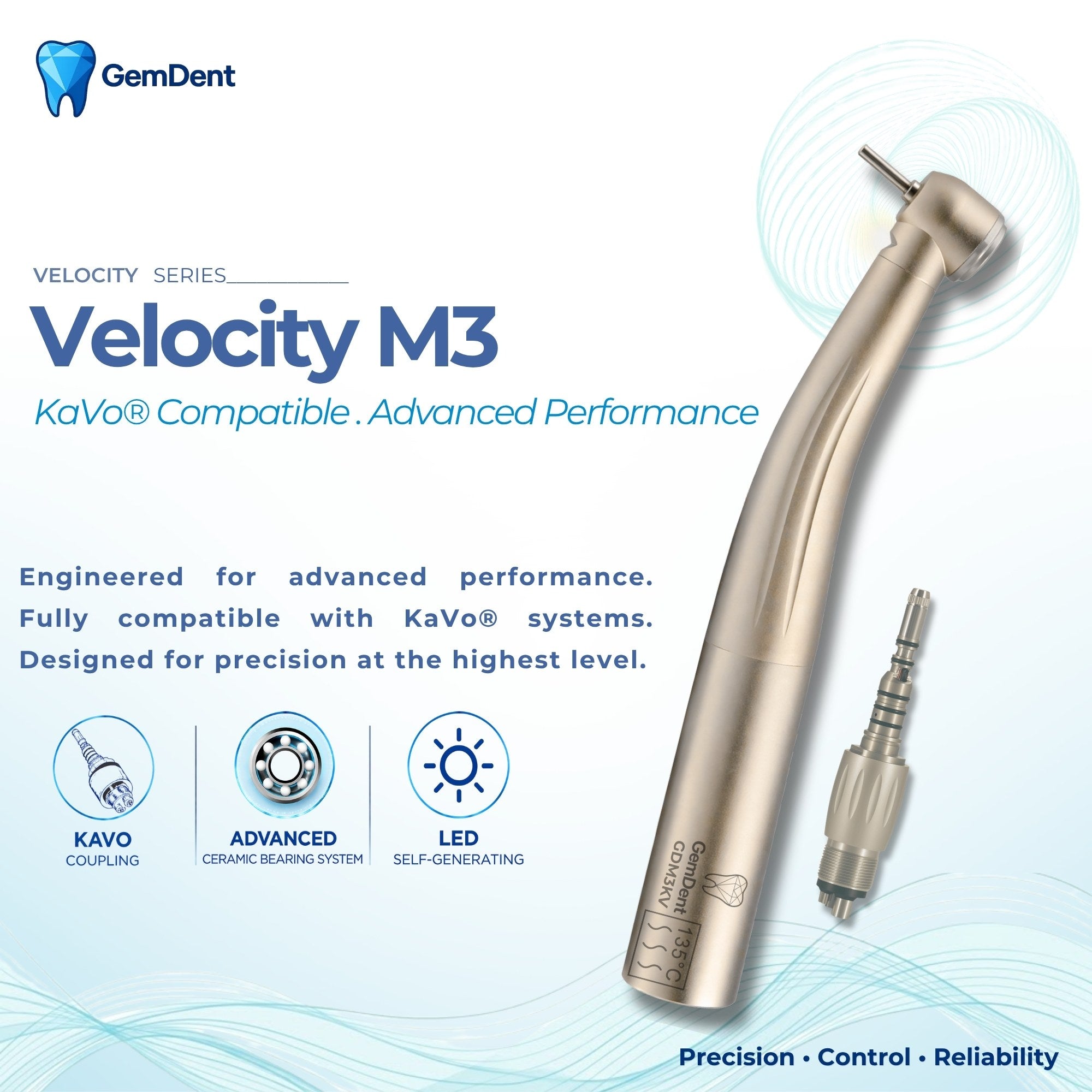 GemDent Velocity M3 KaVo Compatible LED High-Speed Dental Handpiece Premium Performance