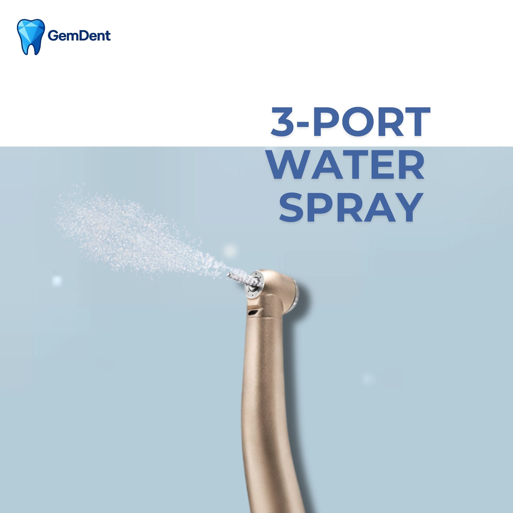 GemDent Velocity M3 handpiece with 3 port water spray for cooling and debris control