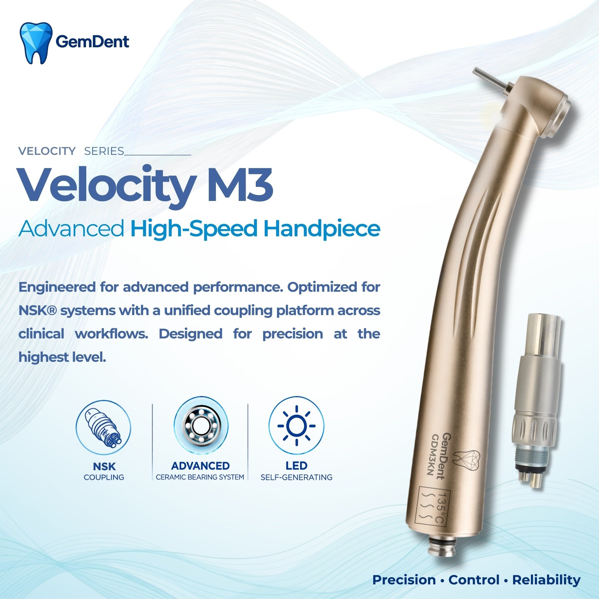 GemDent Velocity M3 NSK Compatible LED High-Speed Dental Handpiece Premium Performance
