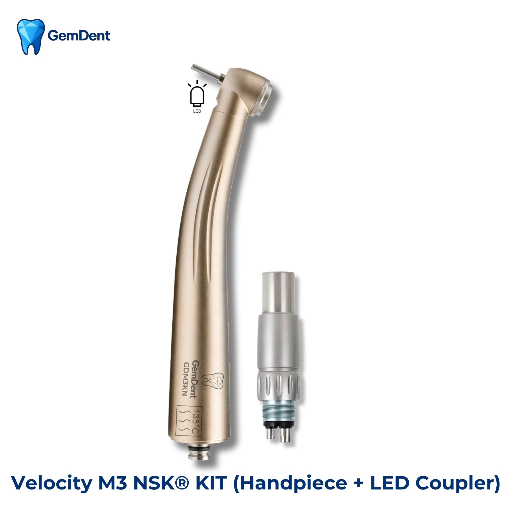 GemDent Velocity M3 NSK LED dental handpiece kit with handpiece and LED coupler